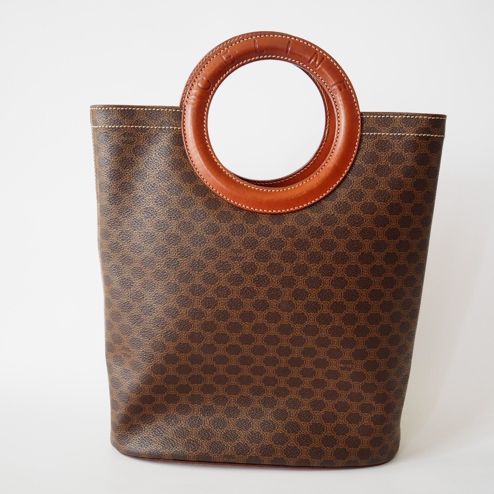 CELINE Macadam Circle Hand Bag Brown Vintage Authentic