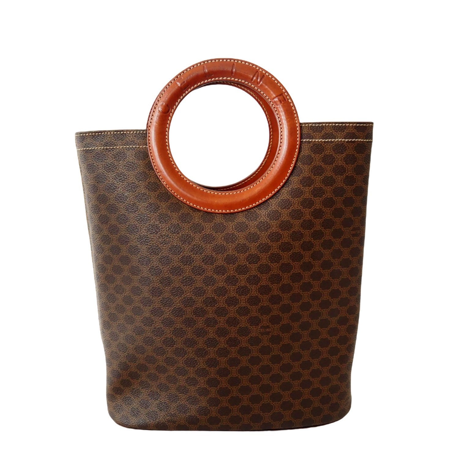 CELINE Macadam Circle Hand Bag Brown Vintage Authentic