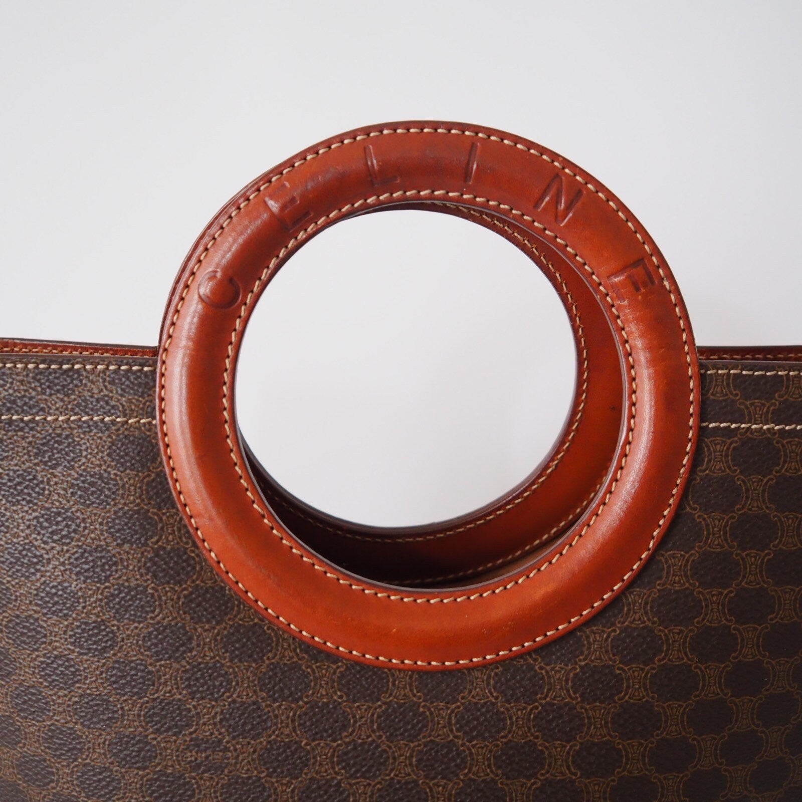 CELINE Macadam Circle Hand Bag Brown Vintage Authentic