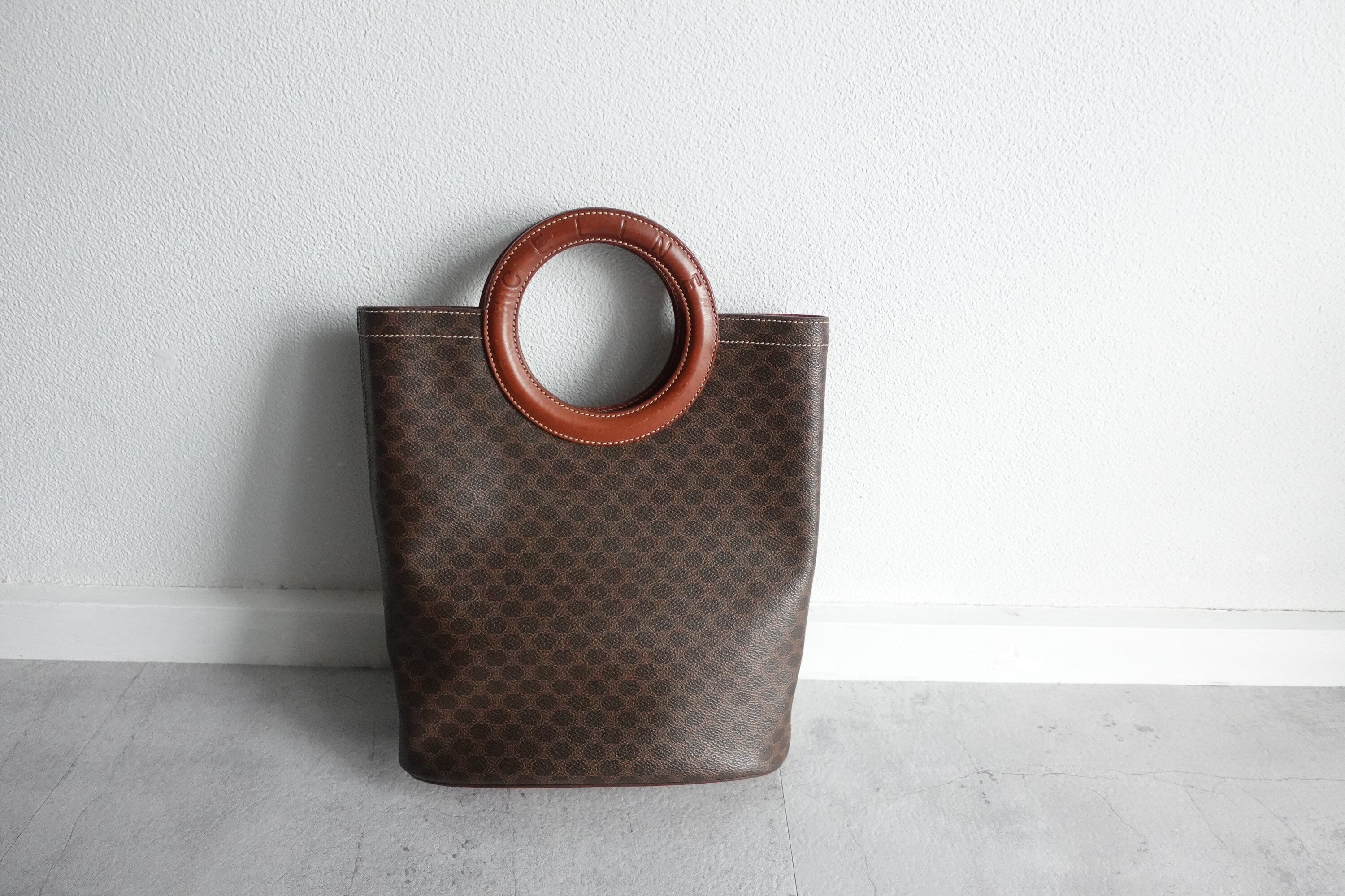 CELINE Macadam Circle Hand Bag Brown Vintage Authentic