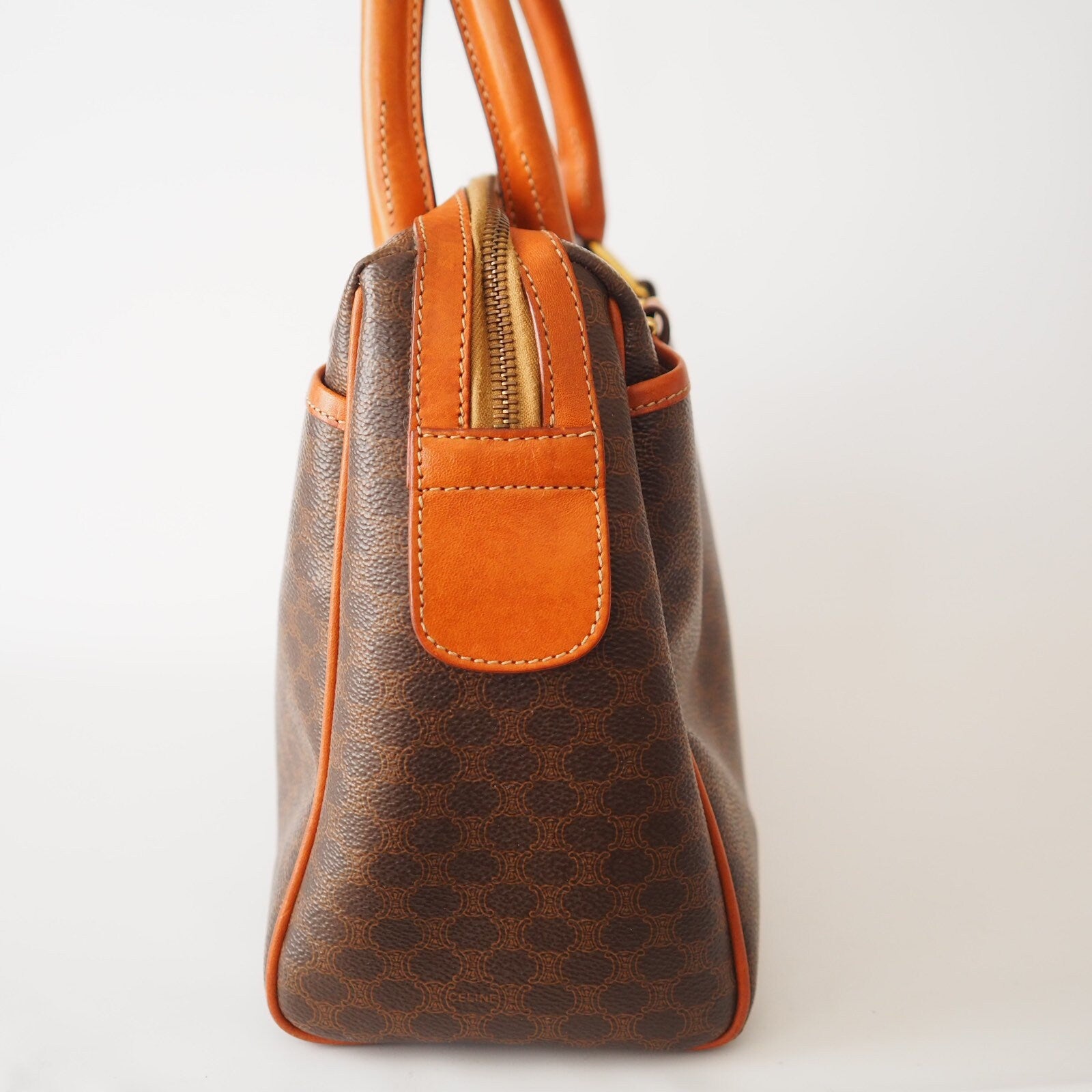 CELINE Macadam Hand Boston Bag Brown Vintage Authentic