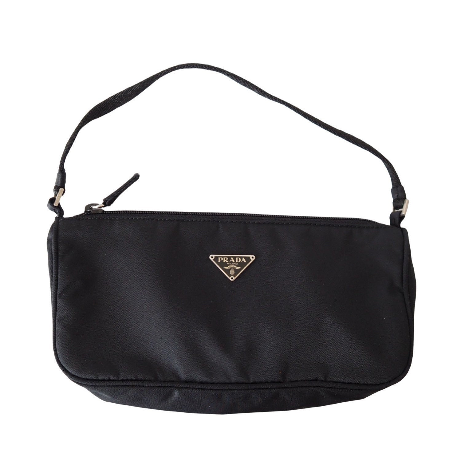 PRADA Nylon Hand Bag Accessory Pouch Black Logo Purse Authentic