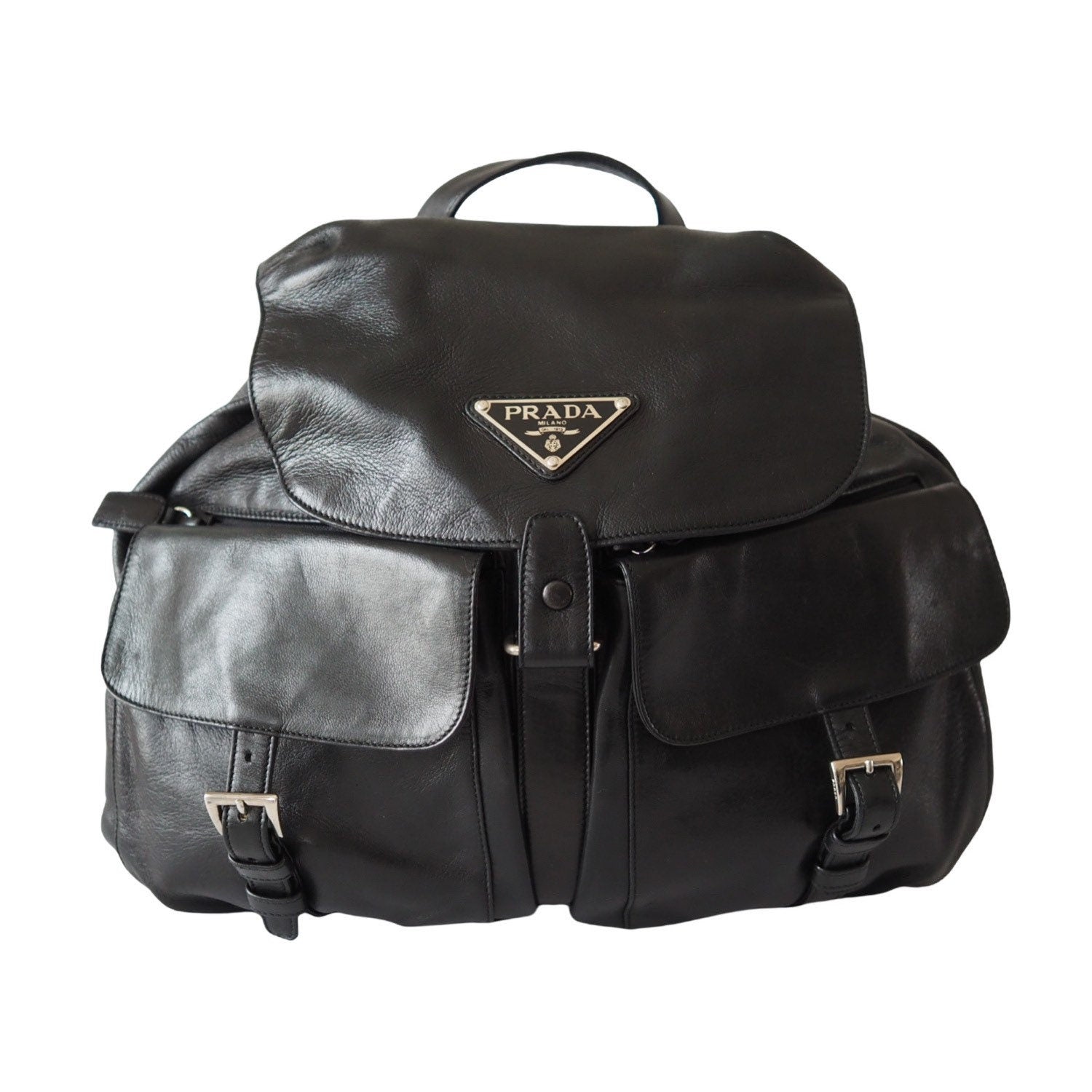 PRADA Backpack Bag Leather Black Logo Purse Authentic Unisex