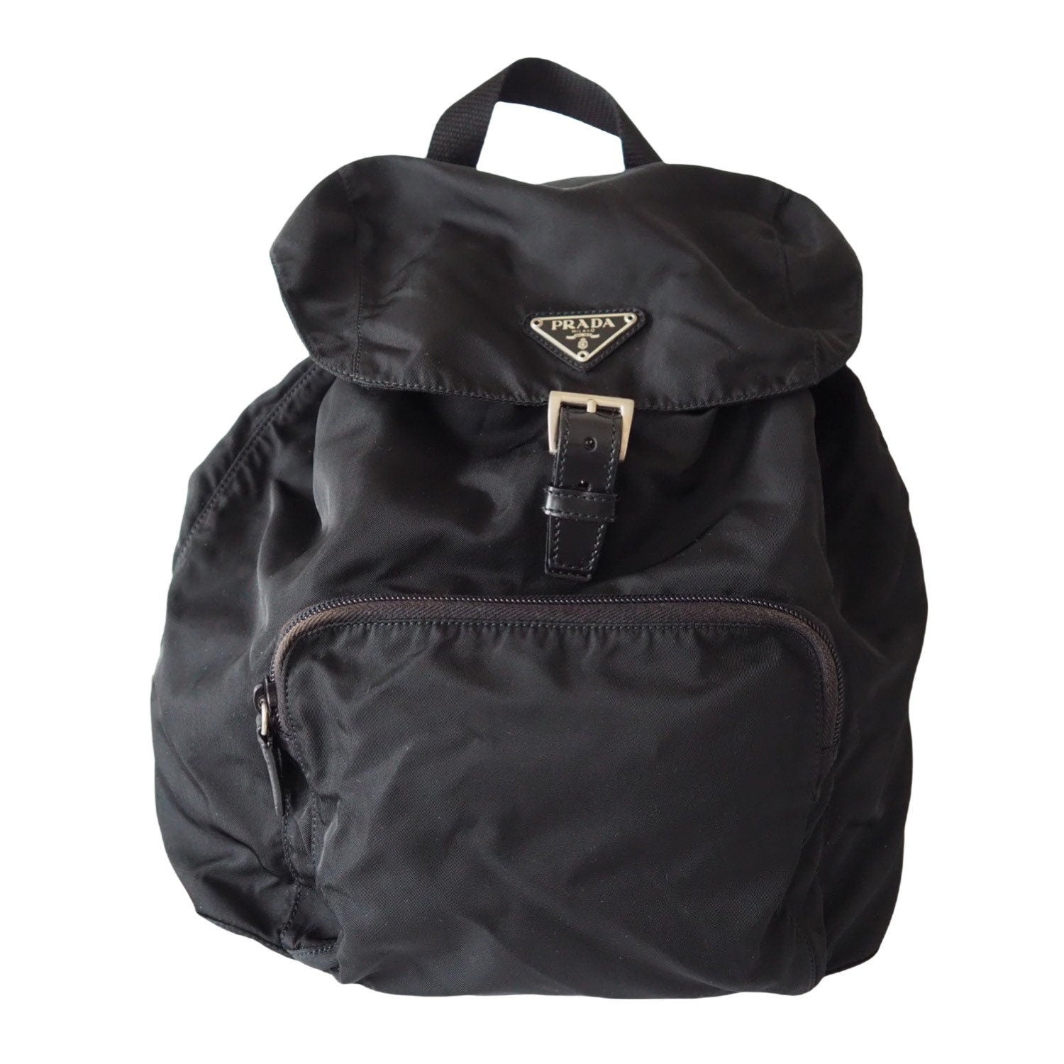 PRADA Nylon Leather Backpack Bag Black Logo Purse Authentic