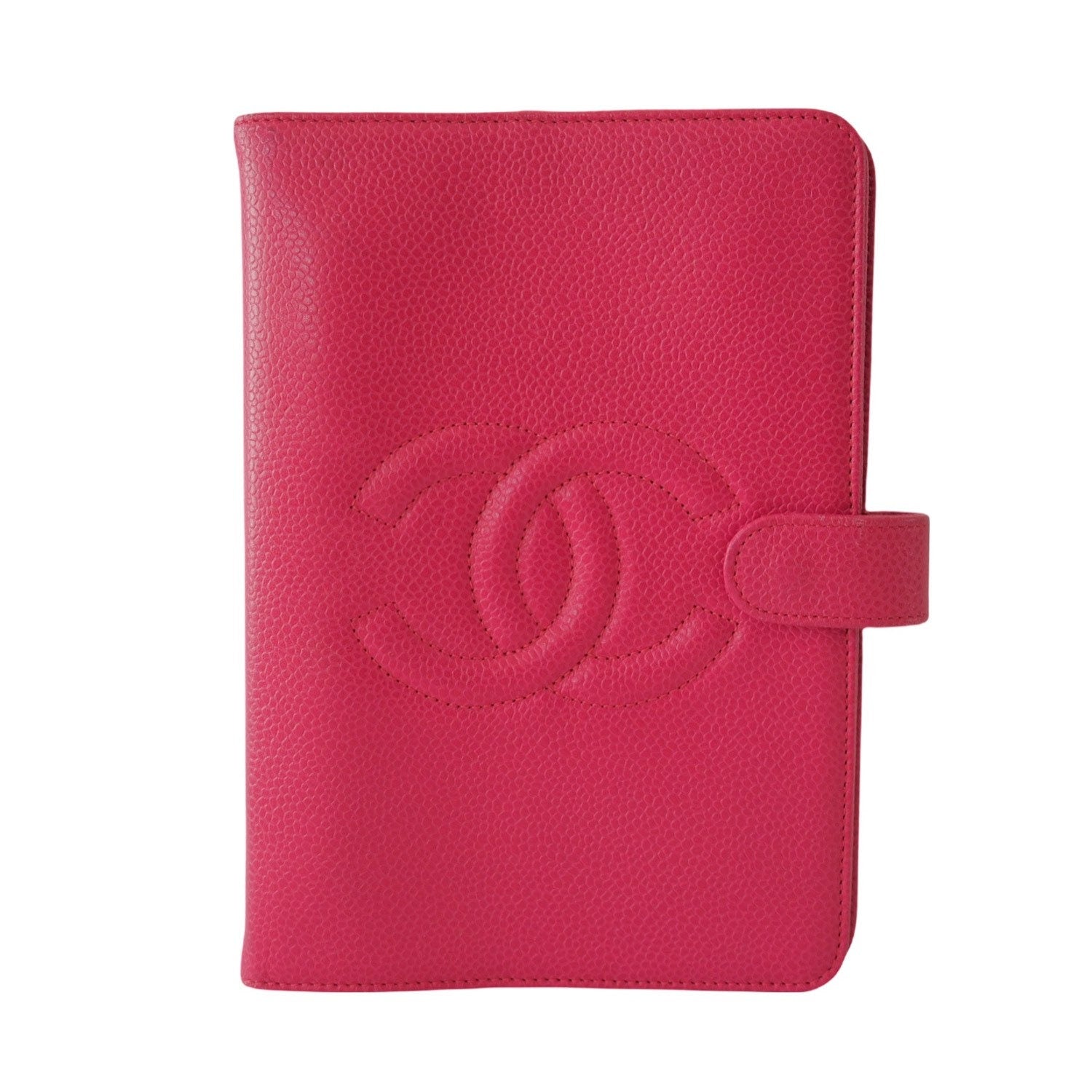 CHANEL CC Logo Caviar Skin Leather 6 Ring Agenda Diary Pink Vintage