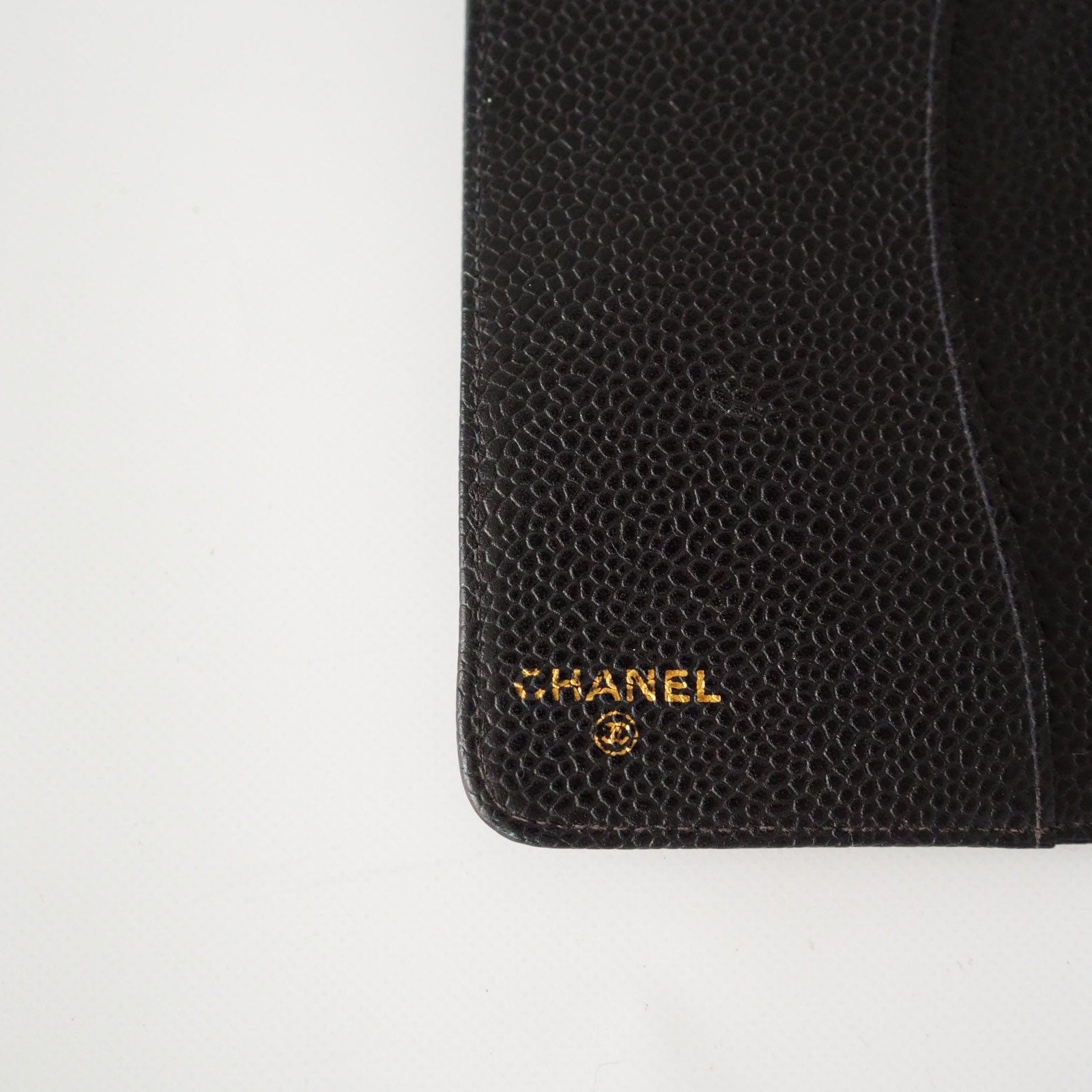 CHANEL CC Logo Caviar Skin Leather 6 Ring Agenda Diary Black Vintage