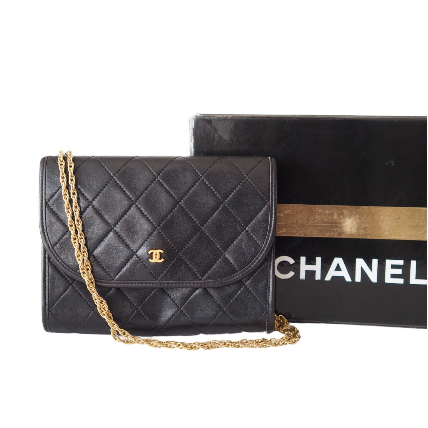 CHANEL Mini Matelasse Quilted CC Chain Shoulder Bag Black Authentic