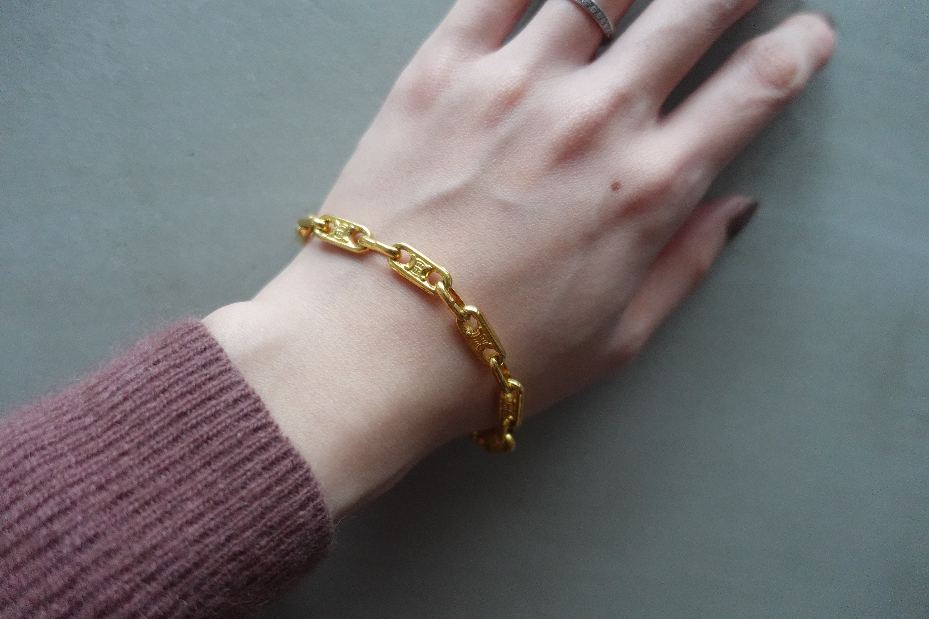 CELINE macadam Bracelet Vintage Metal Gold Authentic