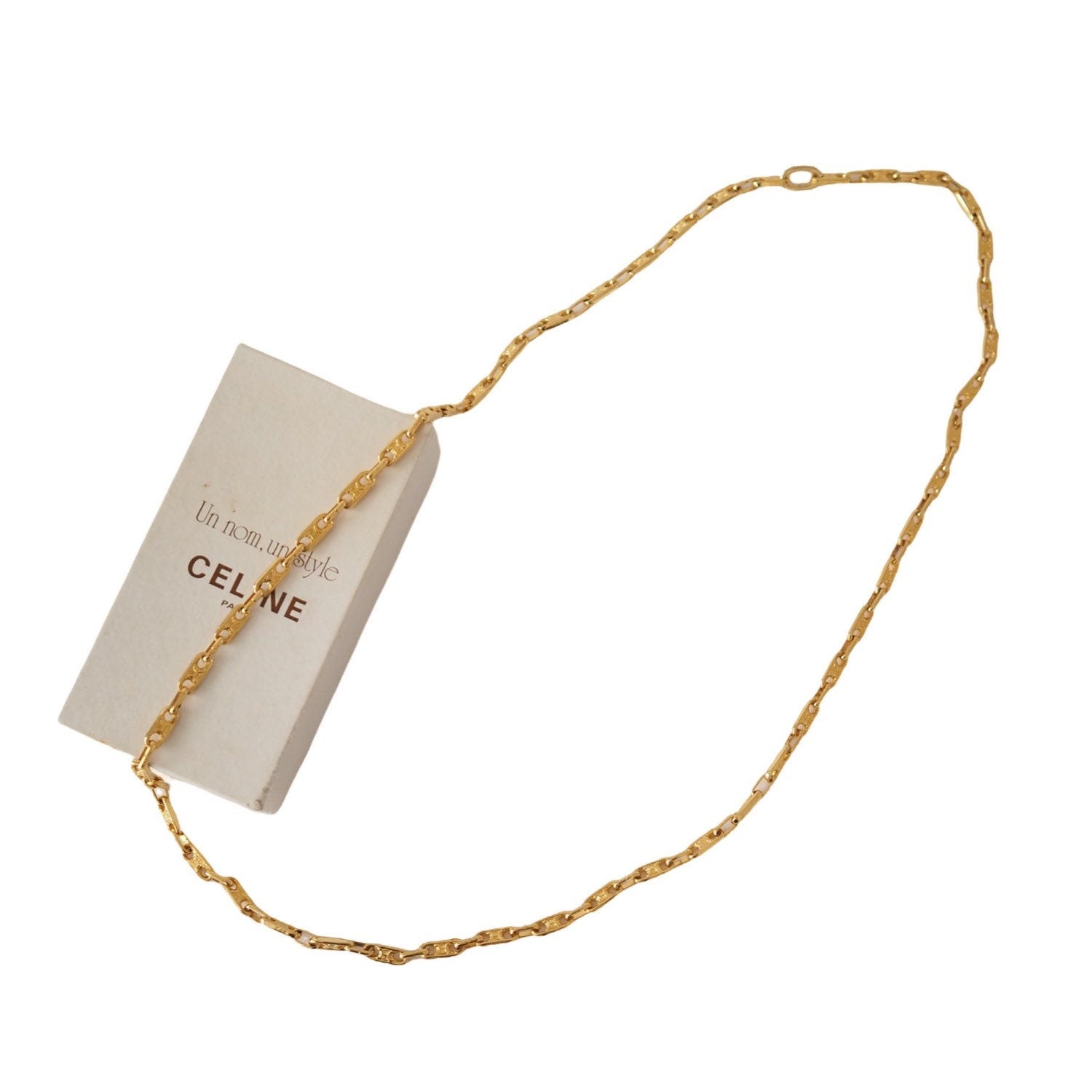 CELINE Macadam Necklace Vintage Metal Gold Authentic