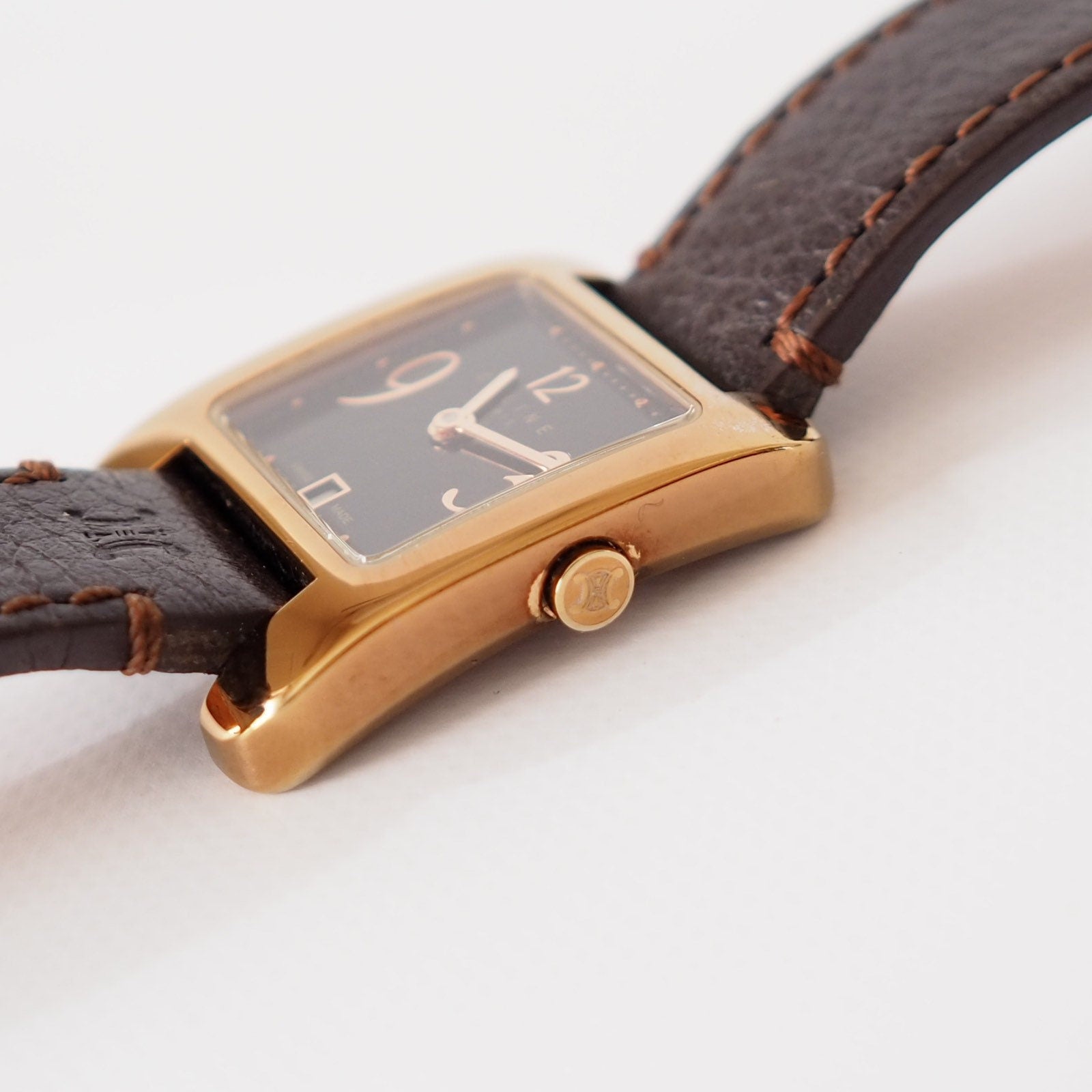 CELINE Watch Wristwatch Square Face Macadam Logo Gold Color Steel Quartz Vintage