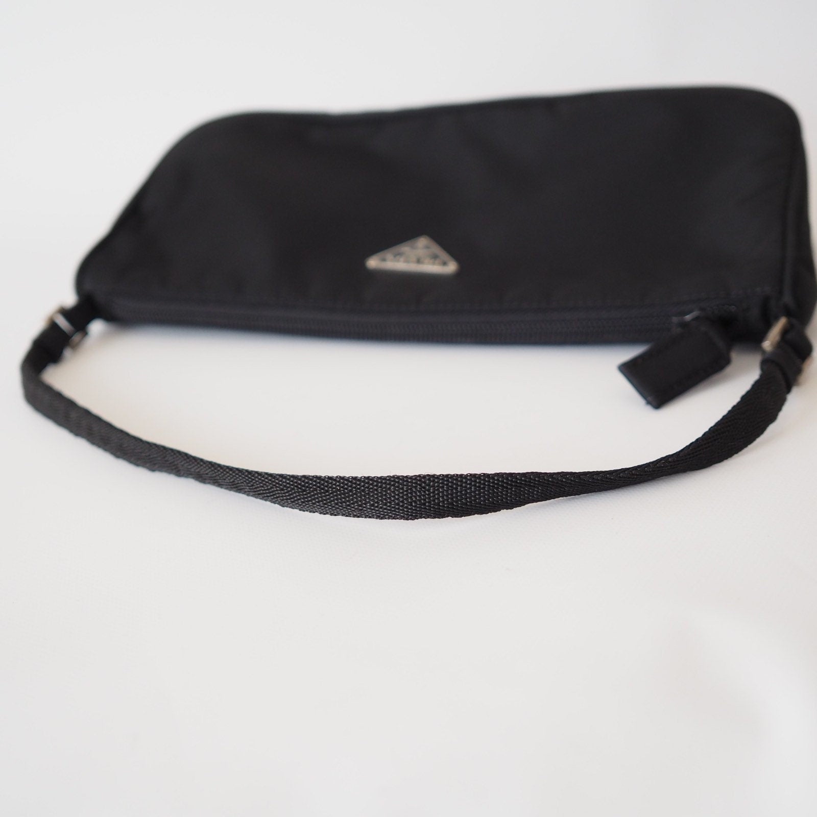 PRADA Nylon Hand Bag Accessory Pouch Black Logo Purse Authentic