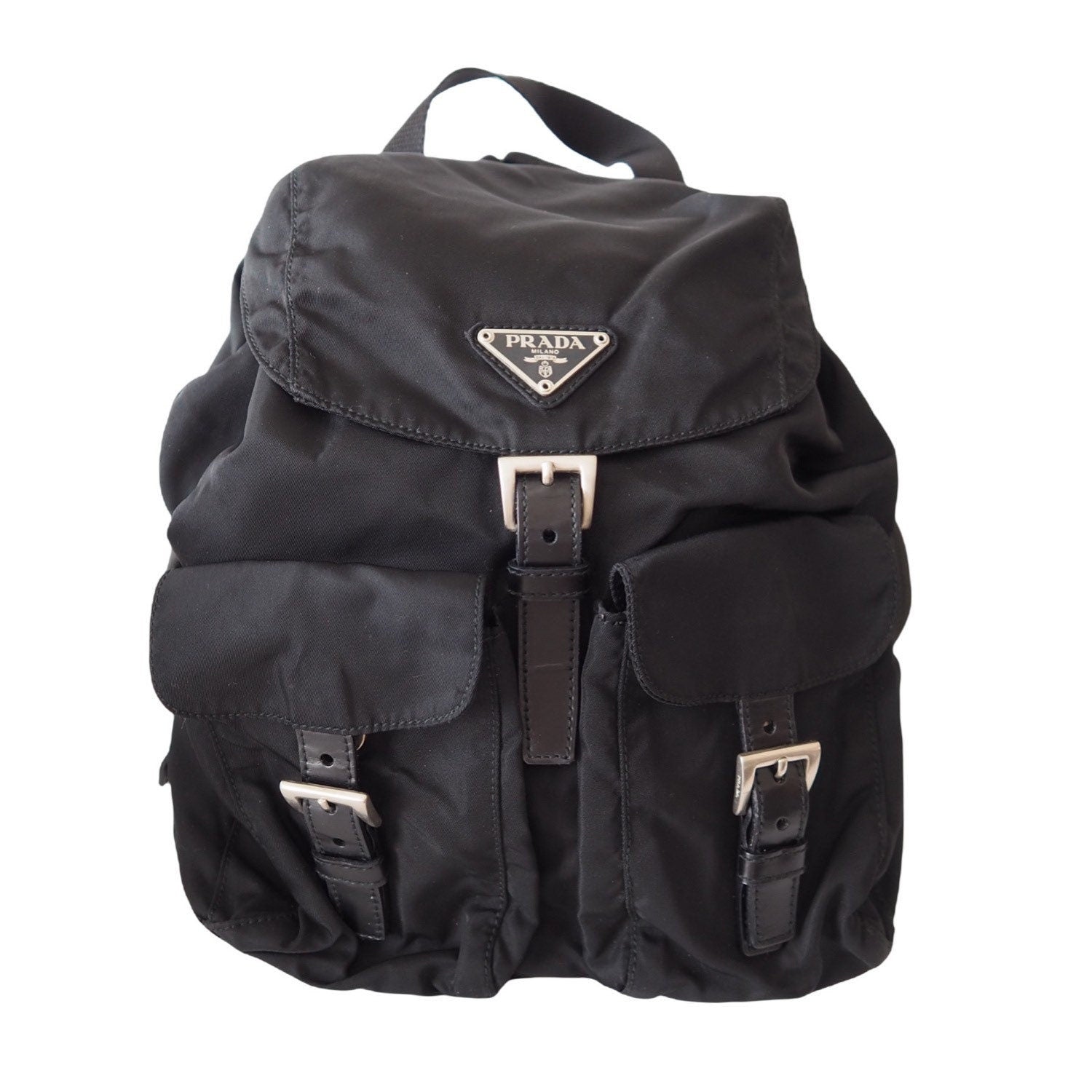 PRADA Nylon Backpack Bag Black Logo Purse Authentic