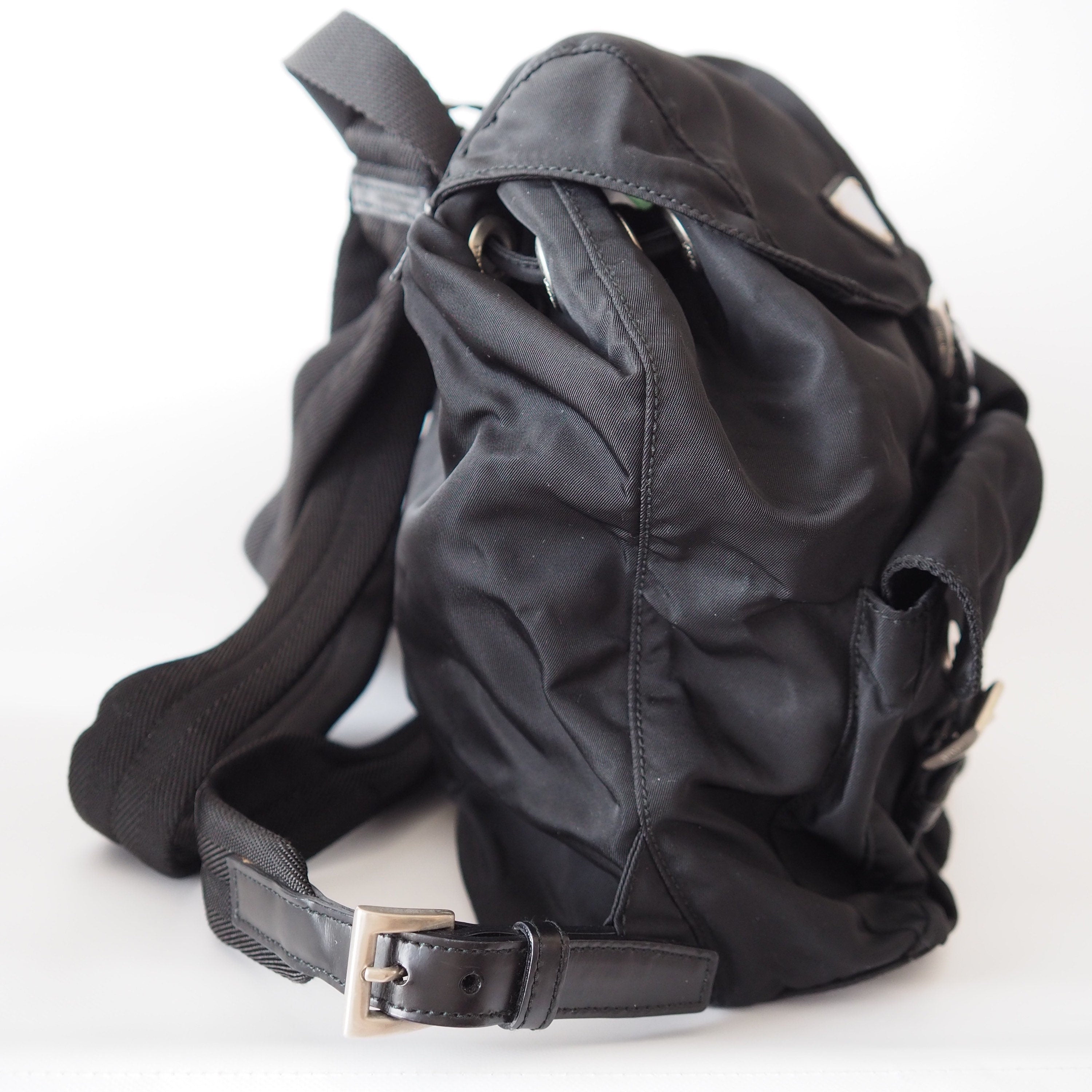 PRADA Nylon Backpack Bag Black Logo Purse Authentic