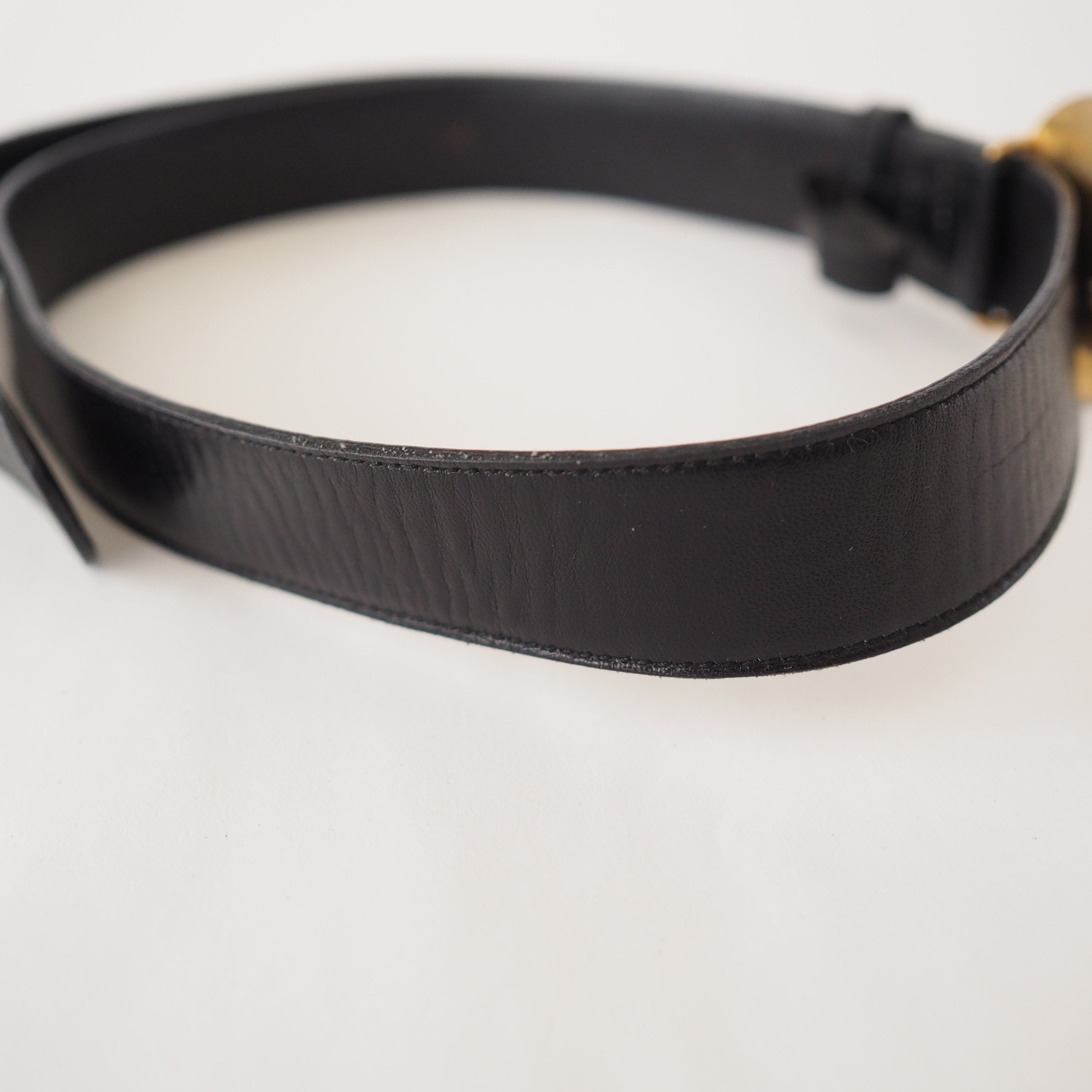 CELINE Macadam Logo Belt Leather Black Vintage Authentic