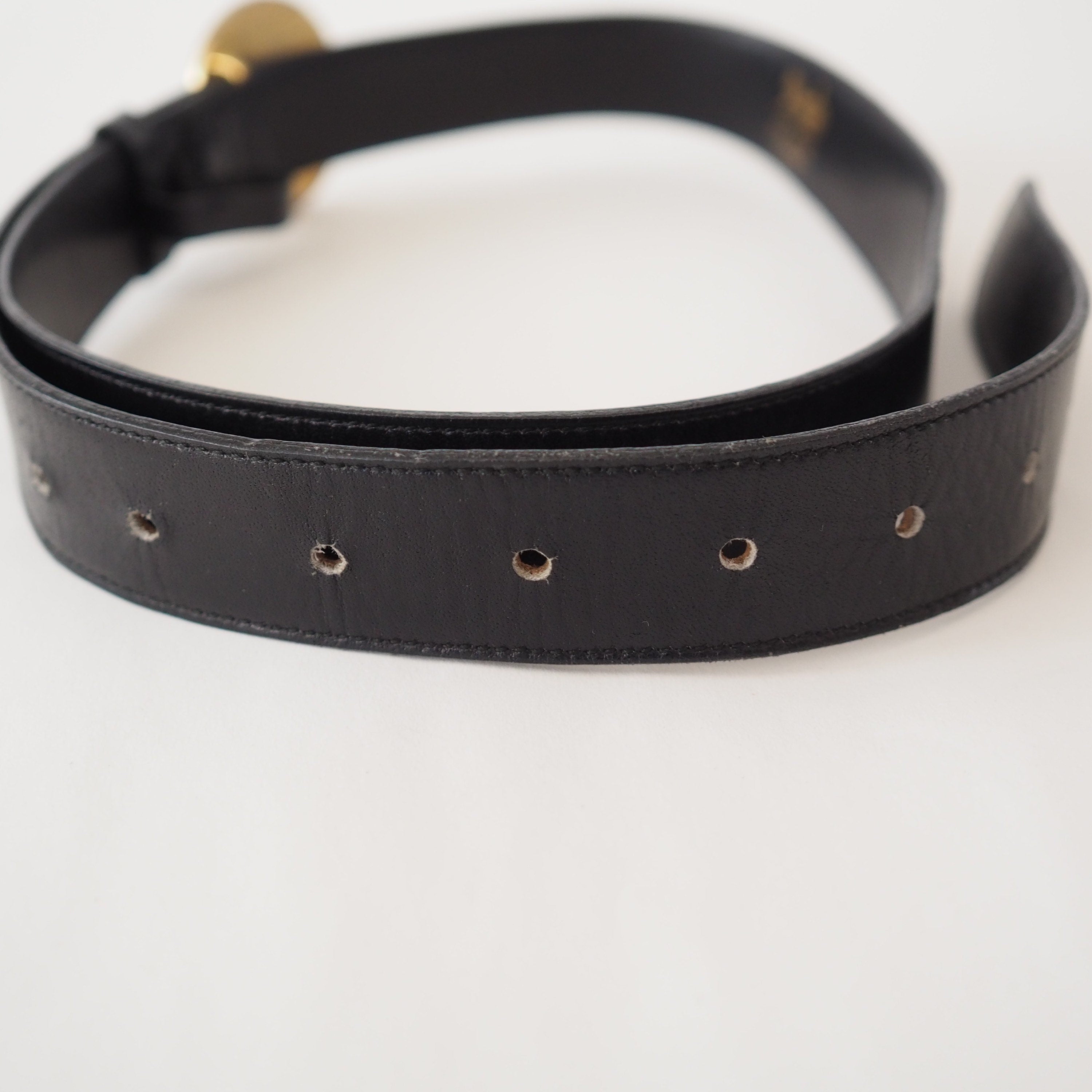 CELINE Macadam Logo Belt Leather Black Vintage Authentic