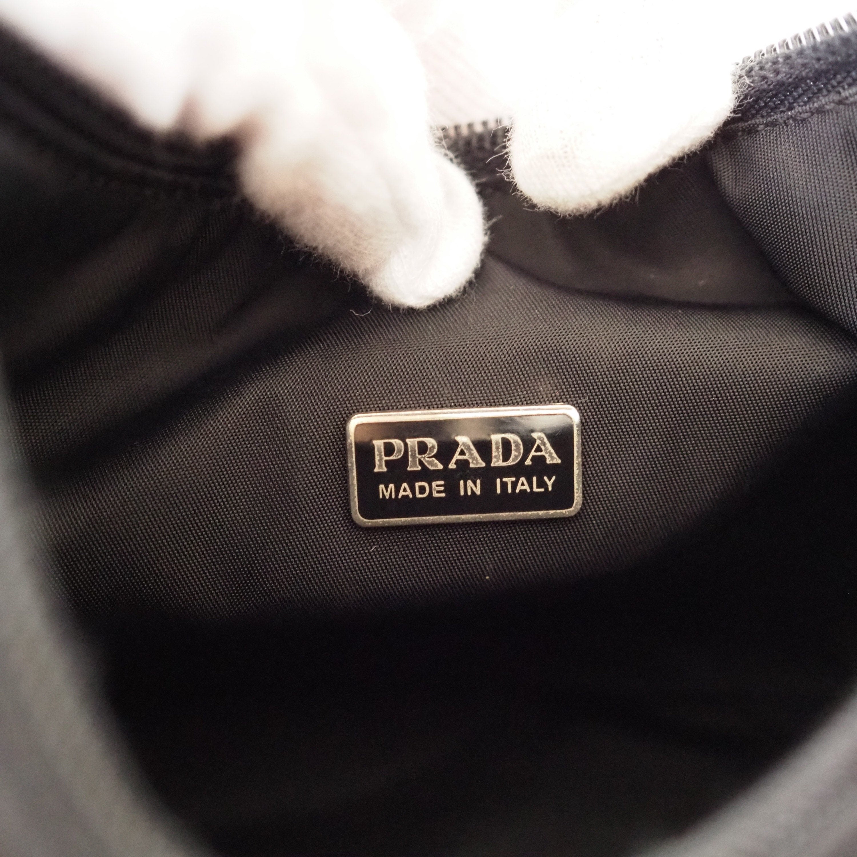 PRADA Nylon Hand Bag Black Logo Purse Authentic