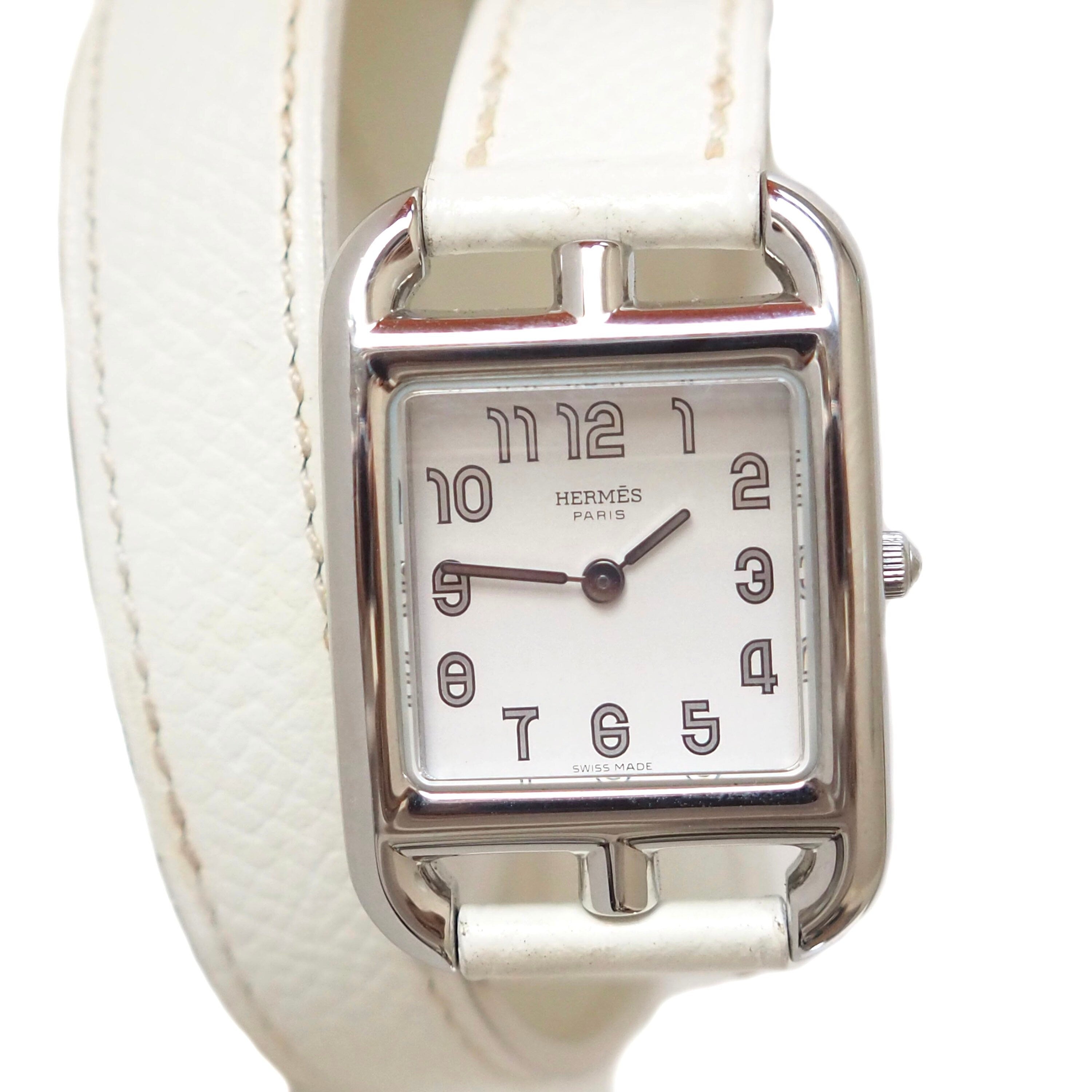 HERMES Cape Cod Watch Wristwatch Double Tour Quartz White Dial Ladies Vintage