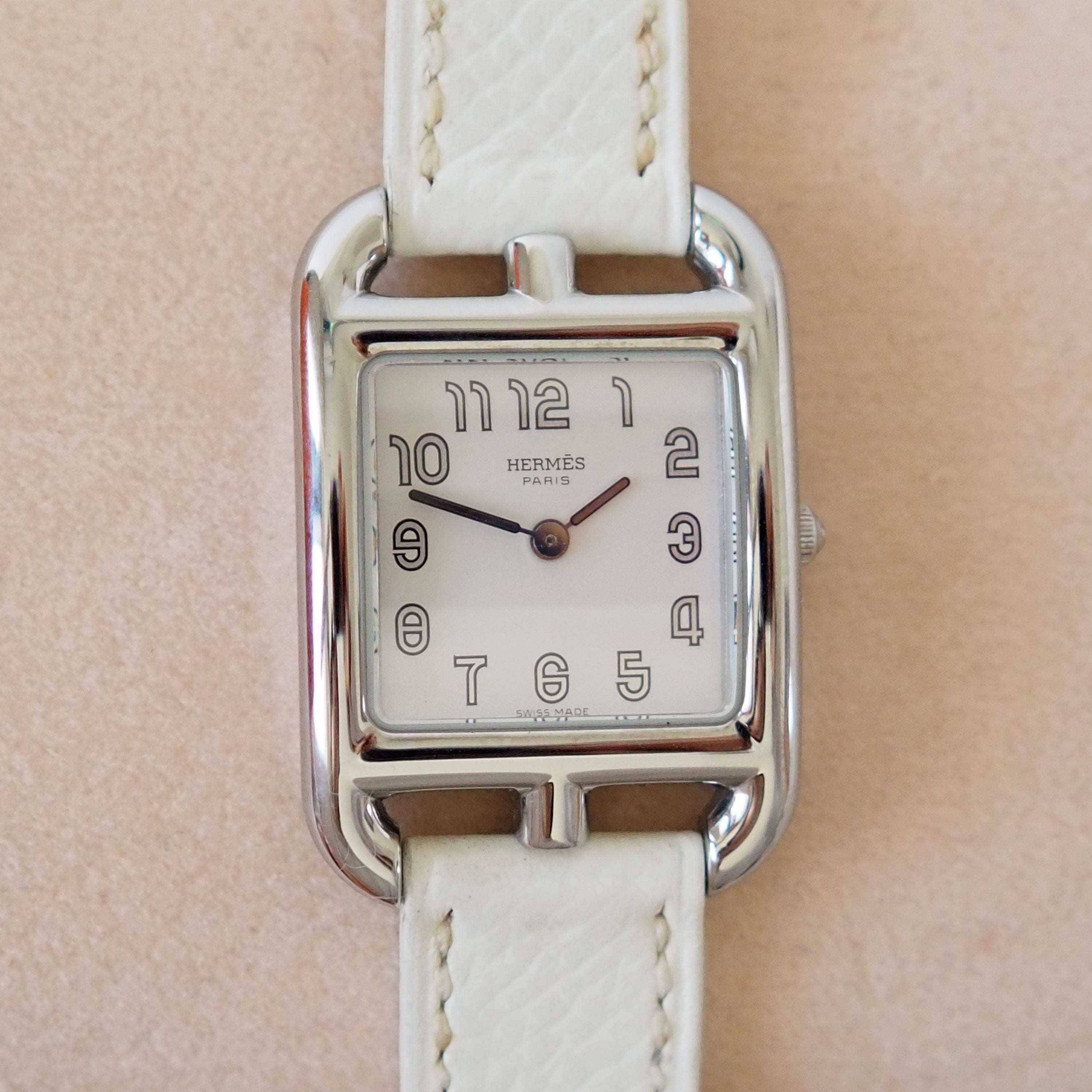 HERMES Cape Cod Watch Wristwatch Double Tour Quartz White Dial Ladies Vintage