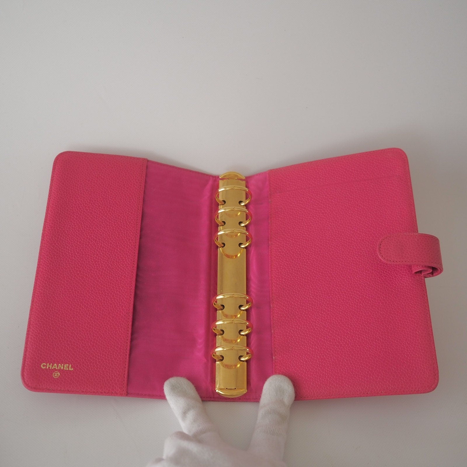 CHANEL CC Logo Caviar Skin Leather 6 Ring Agenda Diary Pink Vintage