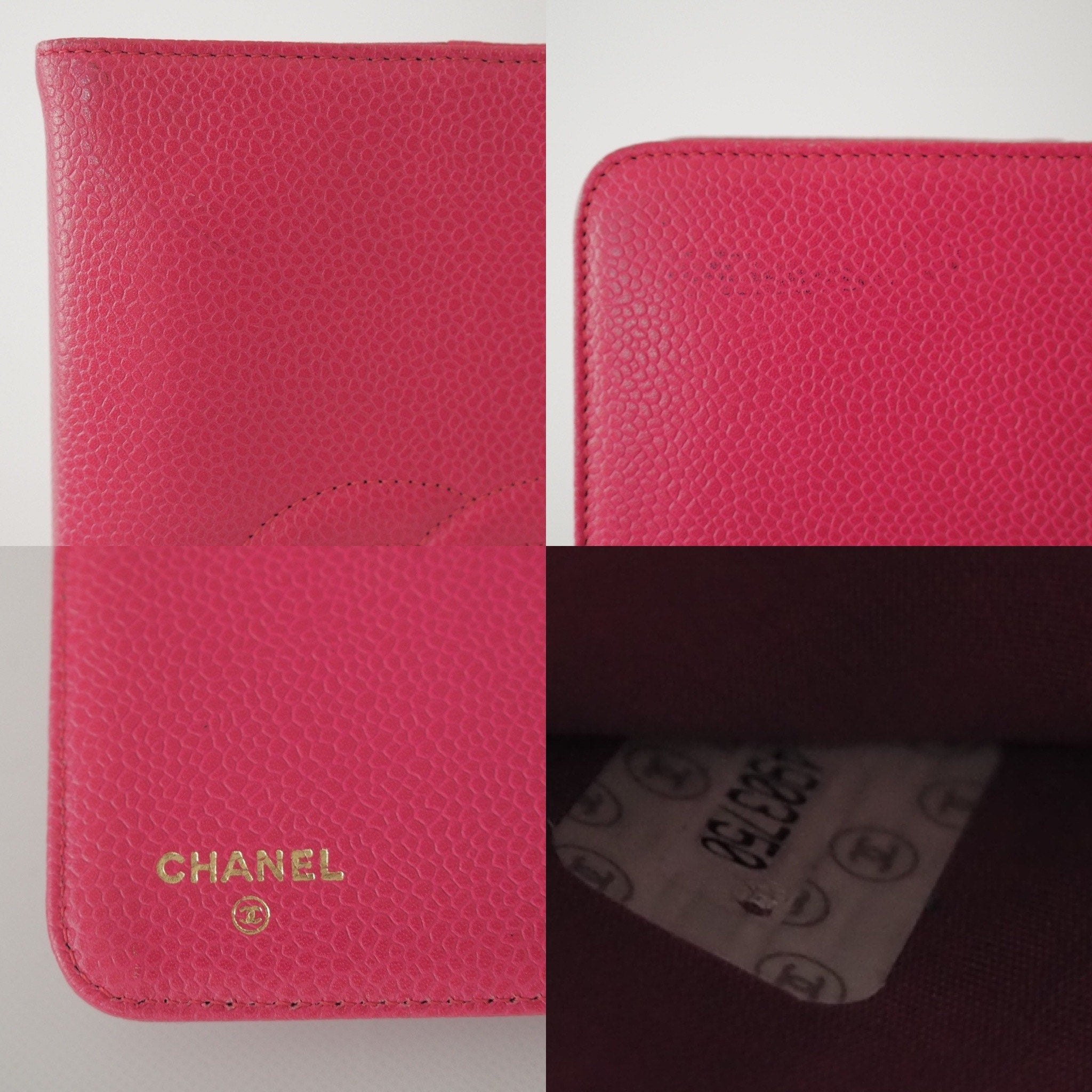 CHANEL CC Logo Caviar Skin Leather 6 Ring Agenda Diary Pink Vintage