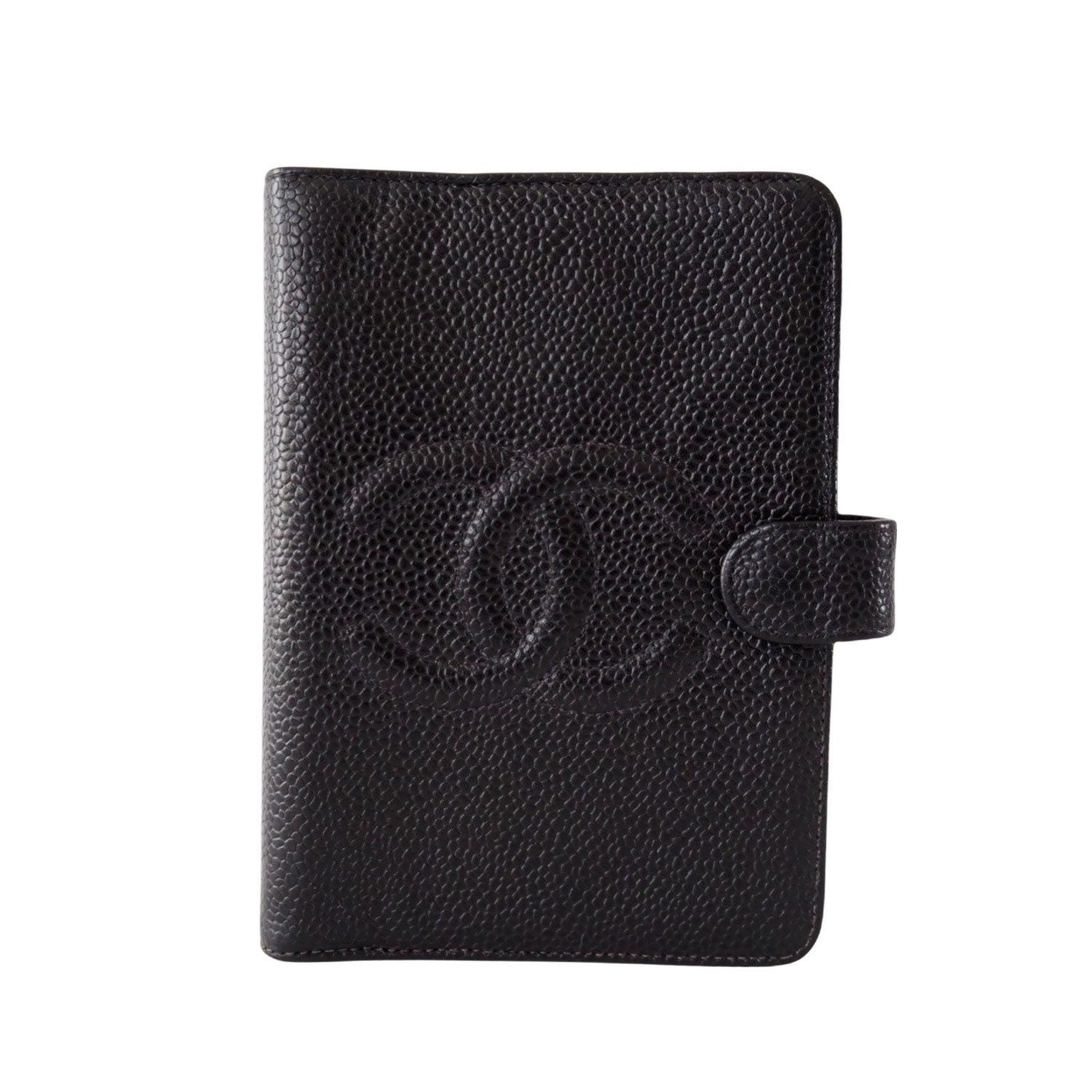 CHANEL CC Logo Caviar Skin Leather 6 Ring Agenda Diary Black Vintage