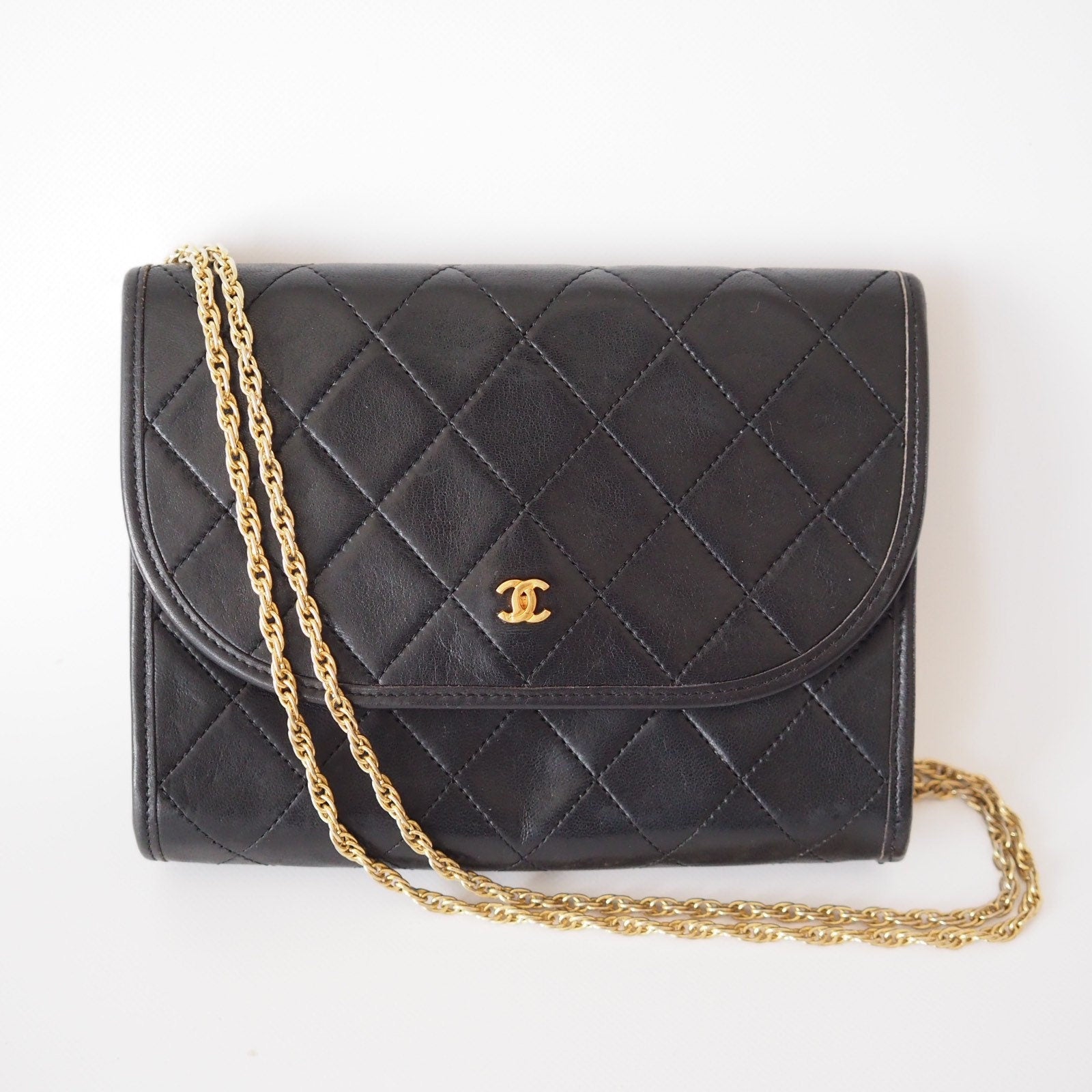 CHANEL Mini Matelasse Quilted CC Chain Shoulder Bag Black Authentic