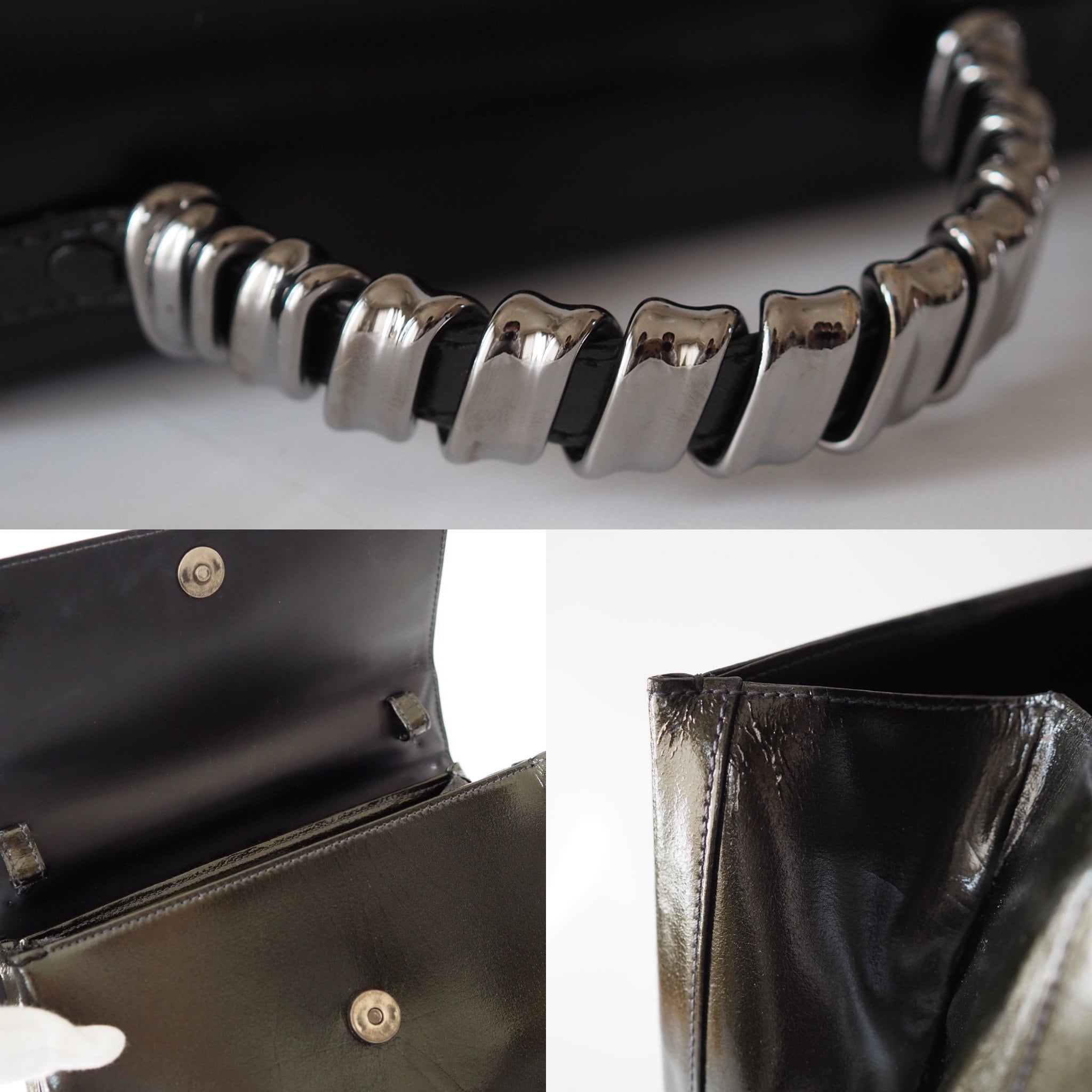 Authentic LOEWE VELAZQUEZ Hand Bag Black Combi Patent Leather Vintage