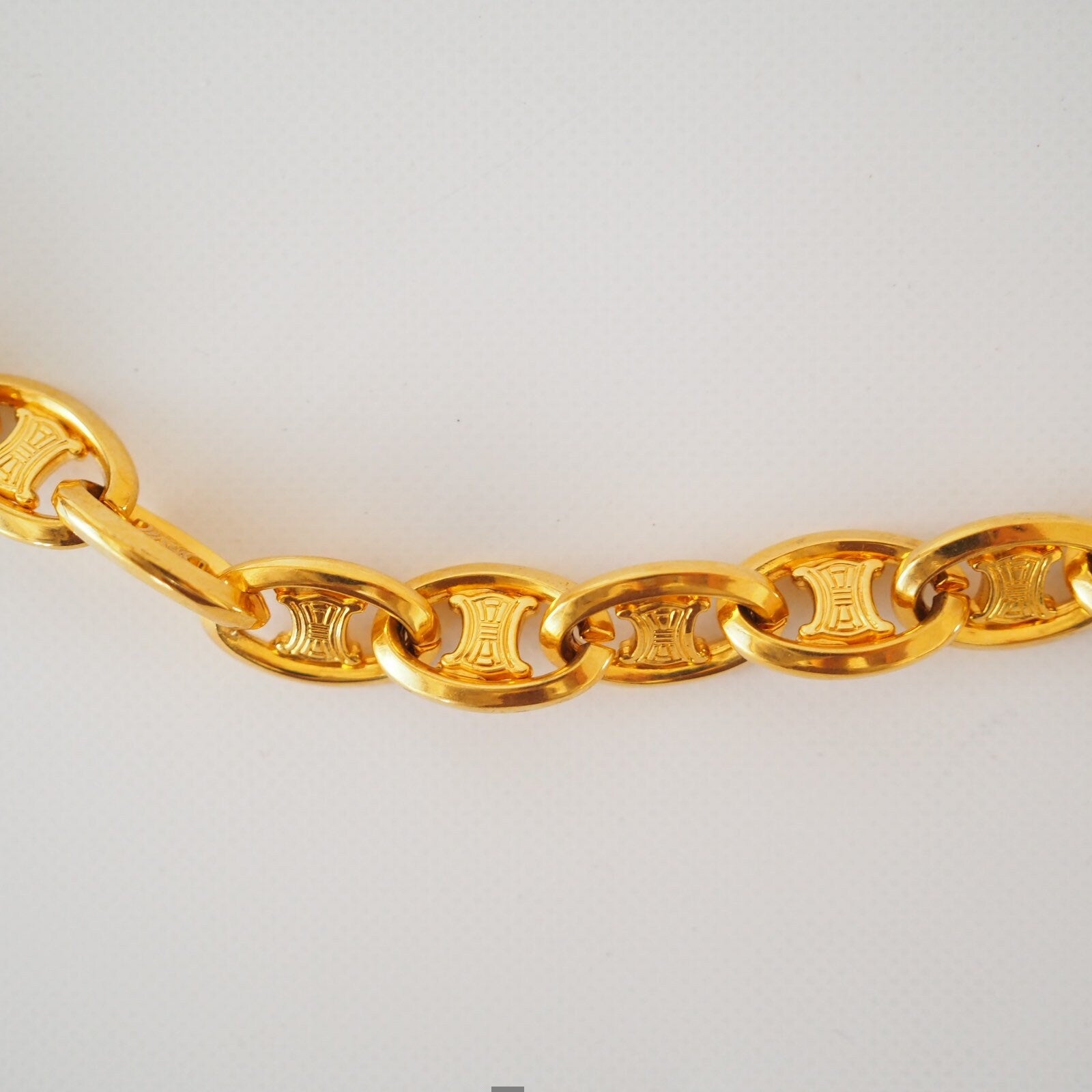 CELINE Vintage Gold Macadam Logo Chain Link Charm Waist Belt  Authentic