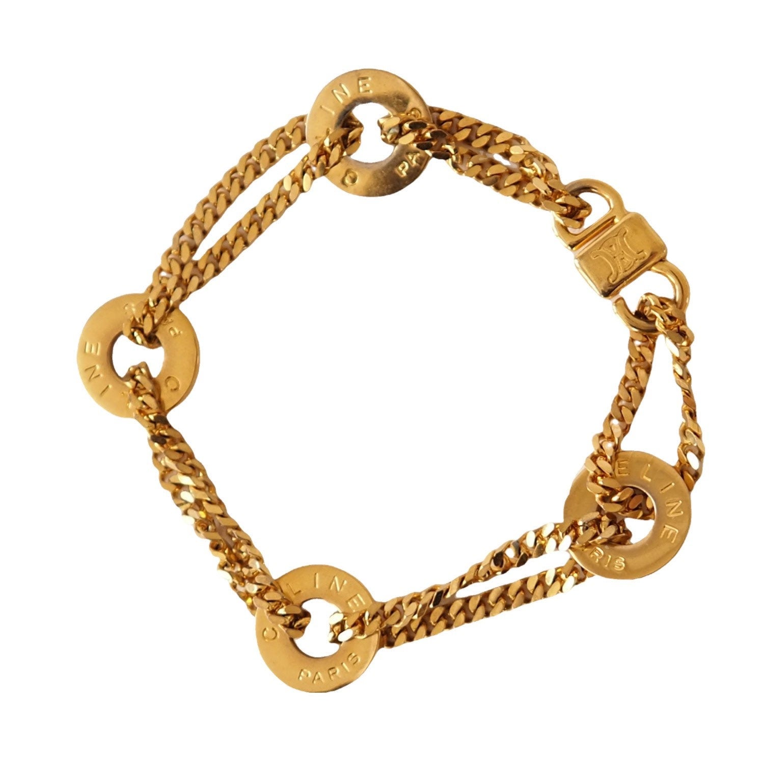 CELINE Circle Macadam Bracelet Vintage Metal Gold Authentic