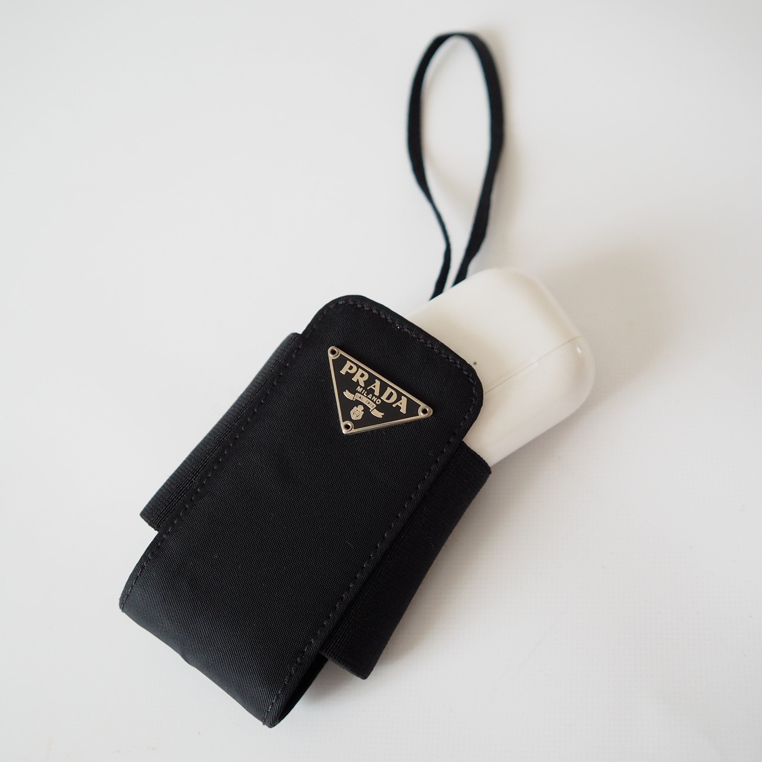 PRADA Nylon Phone IQOS Airpots Case Pouch Black Logo Purse Authentic