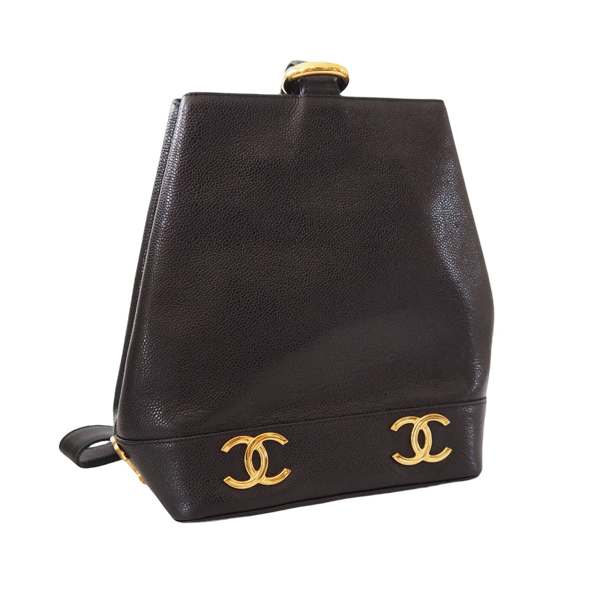 CHANEL CC Logo Caviar skin One Shoulder Bag Black Vintage Auth