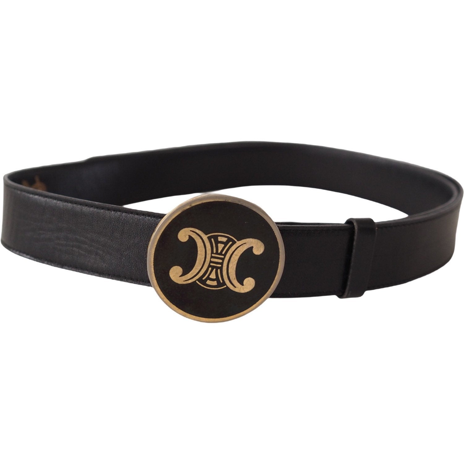 CELINE Macadam Logo Belt Leather Black Vintage Authentic