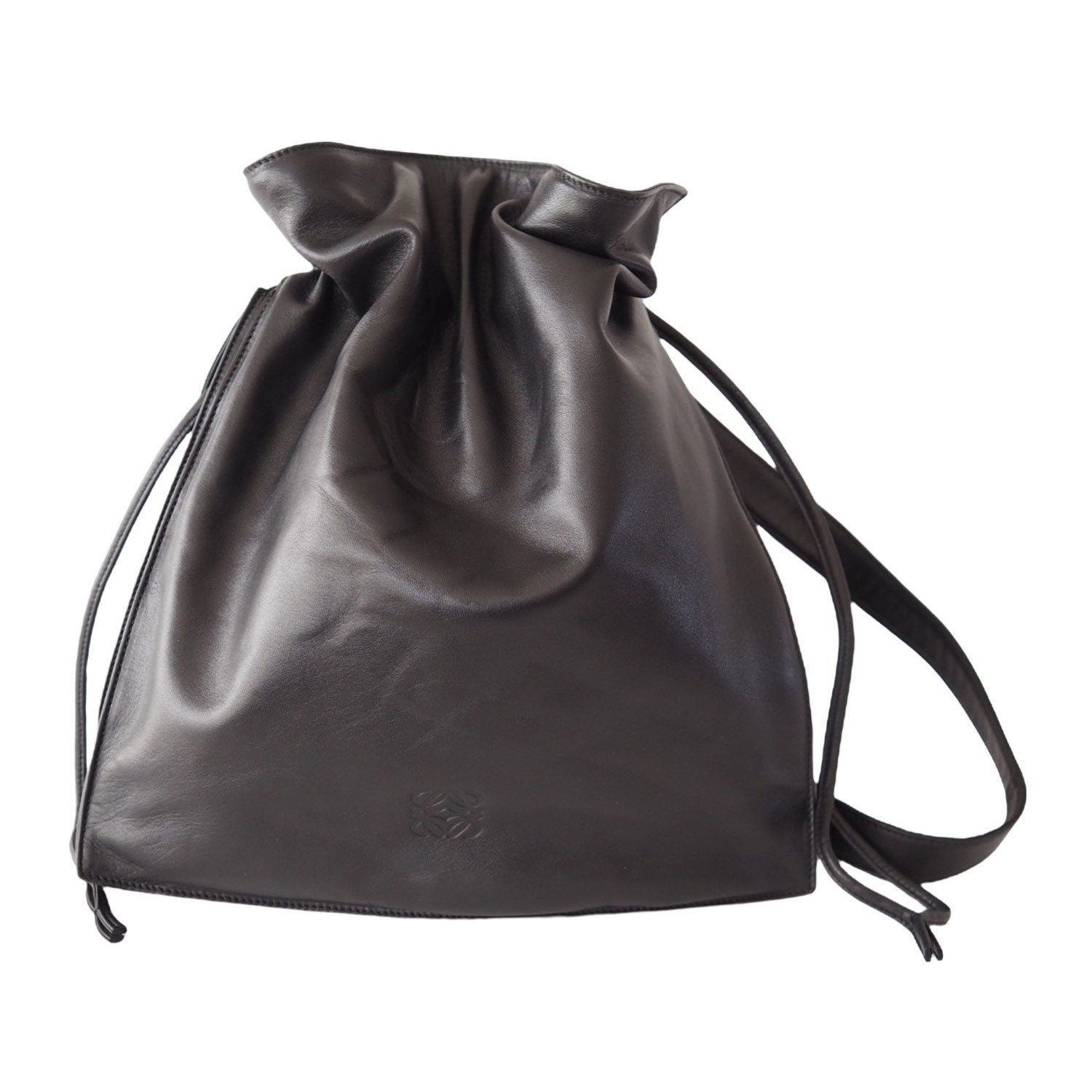 LOEWE  Flamenco Anagram Shoulder bag Black Leather Vintage Authentic
