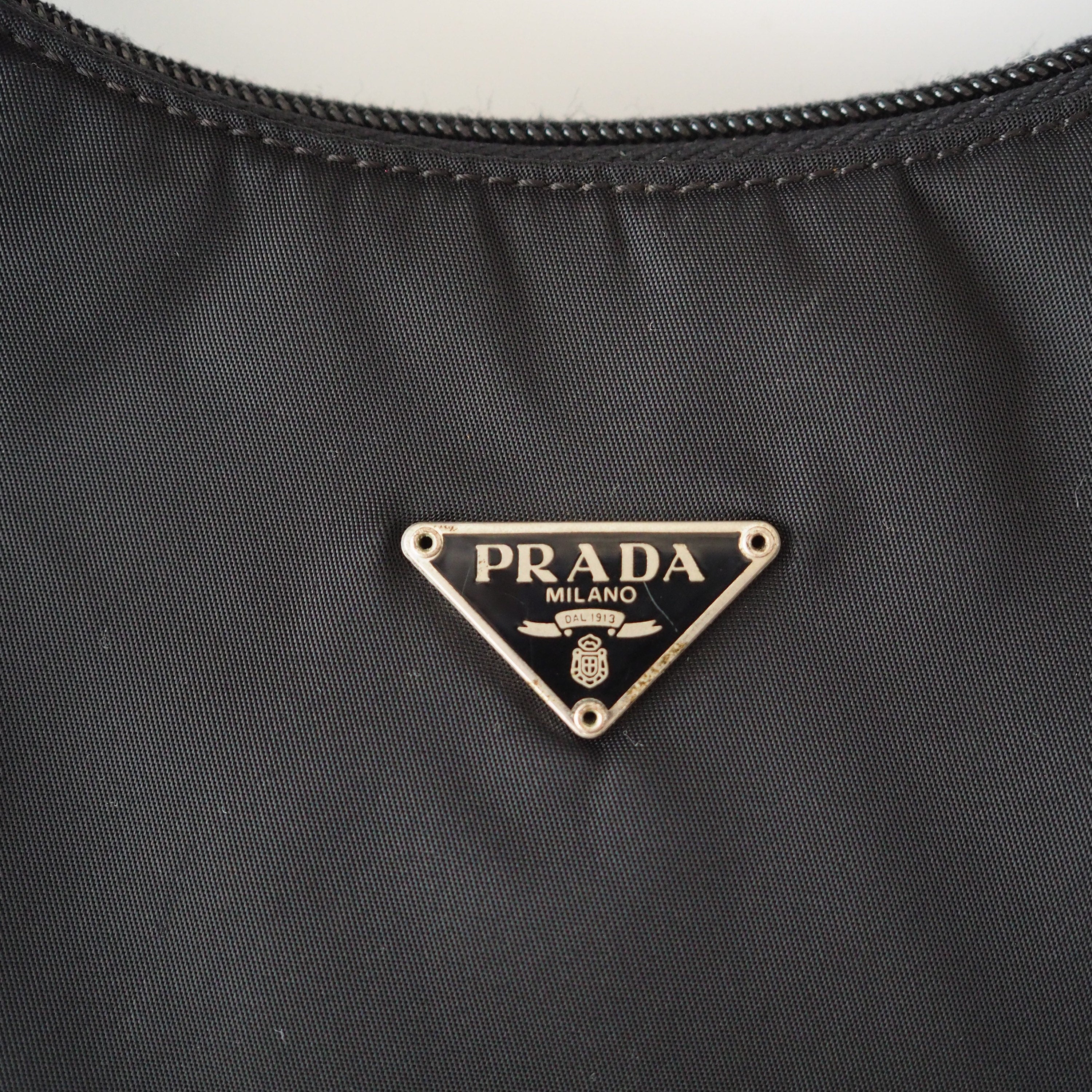 PRADA Nylon Hand Bag Black Logo Purse Authentic