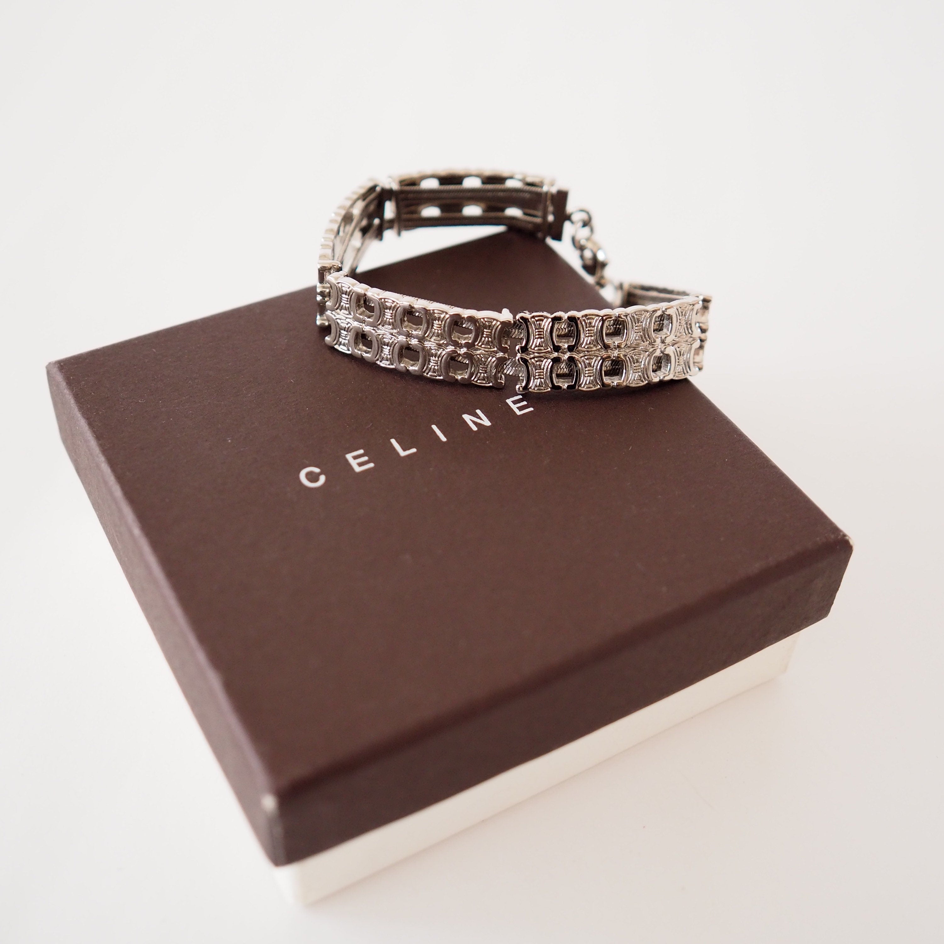 CELINE Macadam Bracelet Vintage Metal Silver Authentic