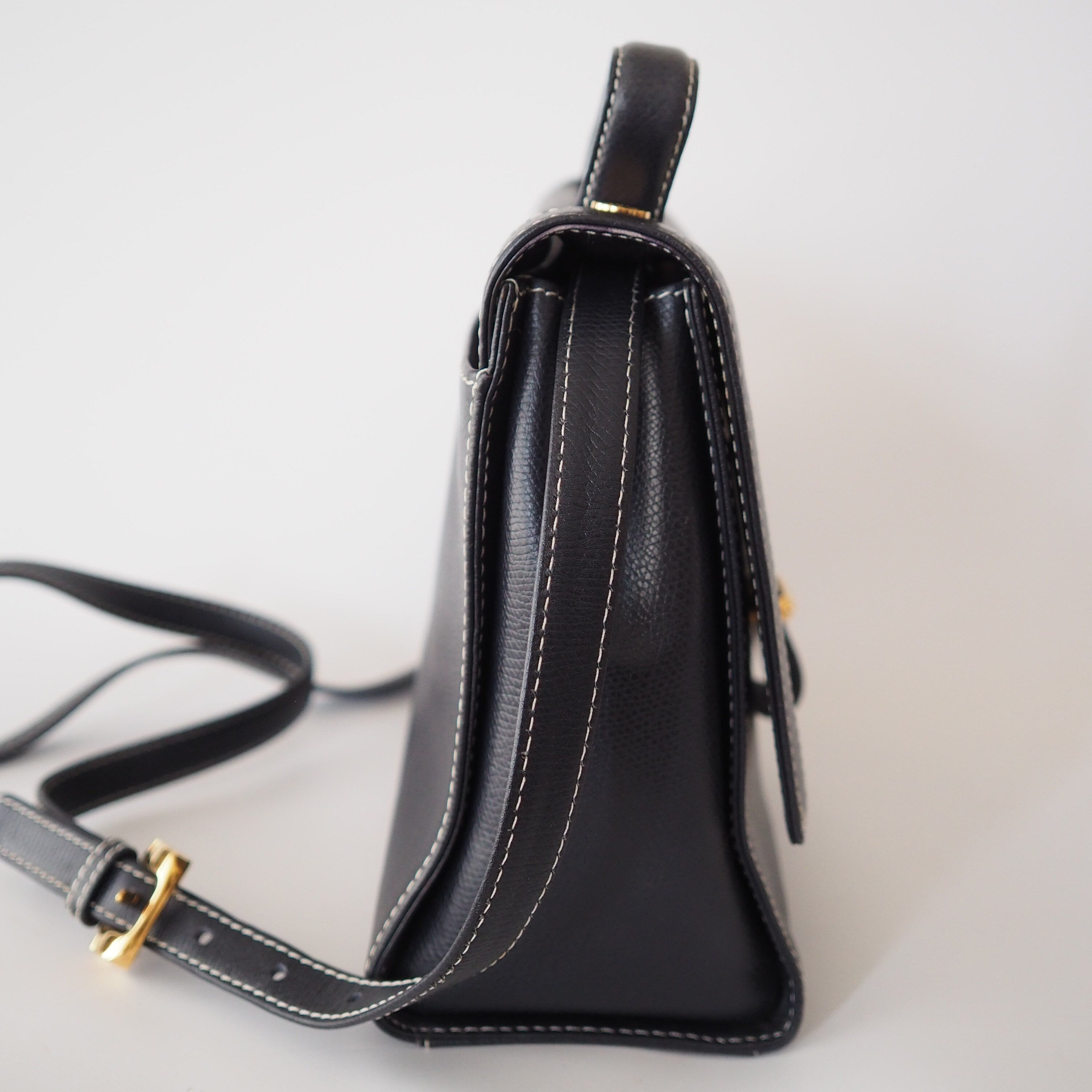 LOEWE Anagram 2way Hand Shoulder Bag Navy Leather Vintage Authentic