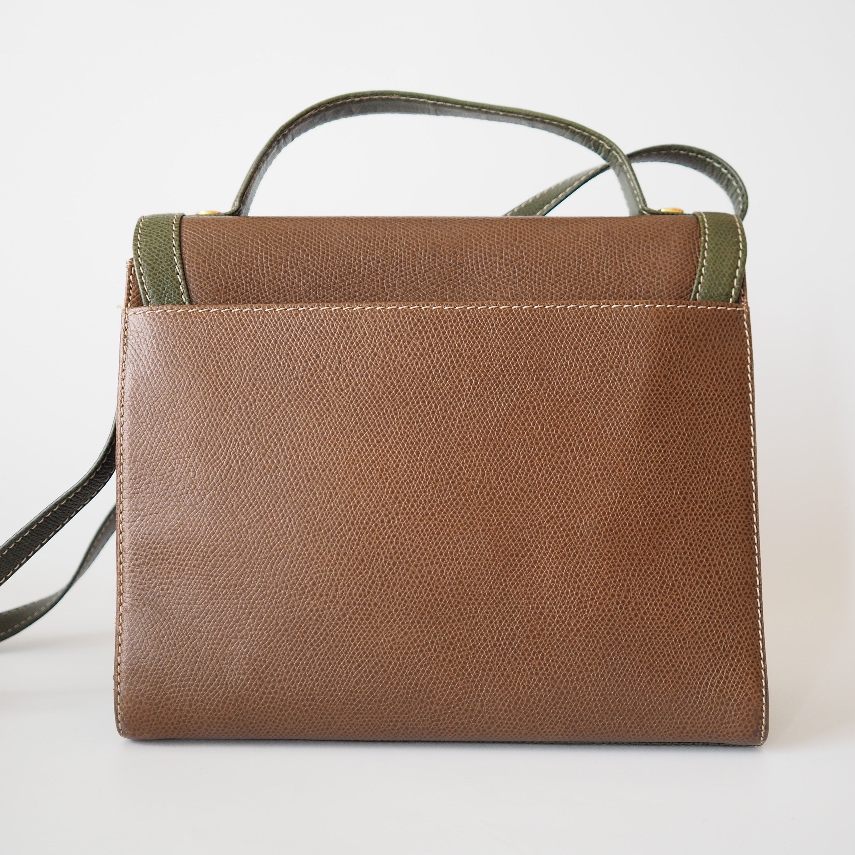 LOEWE Anagram 2way Hand Bag Green Brown Combi Leather Vintage Authentic