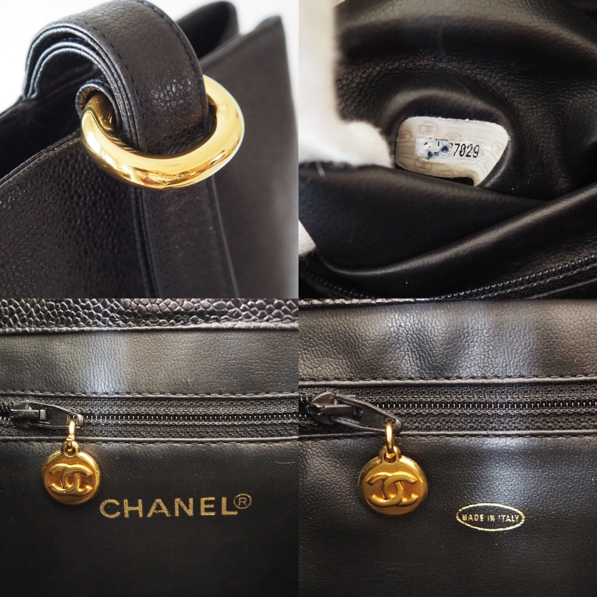 CHANEL CC Logo Caviar skin One Shoulder Bag Black Vintage Auth