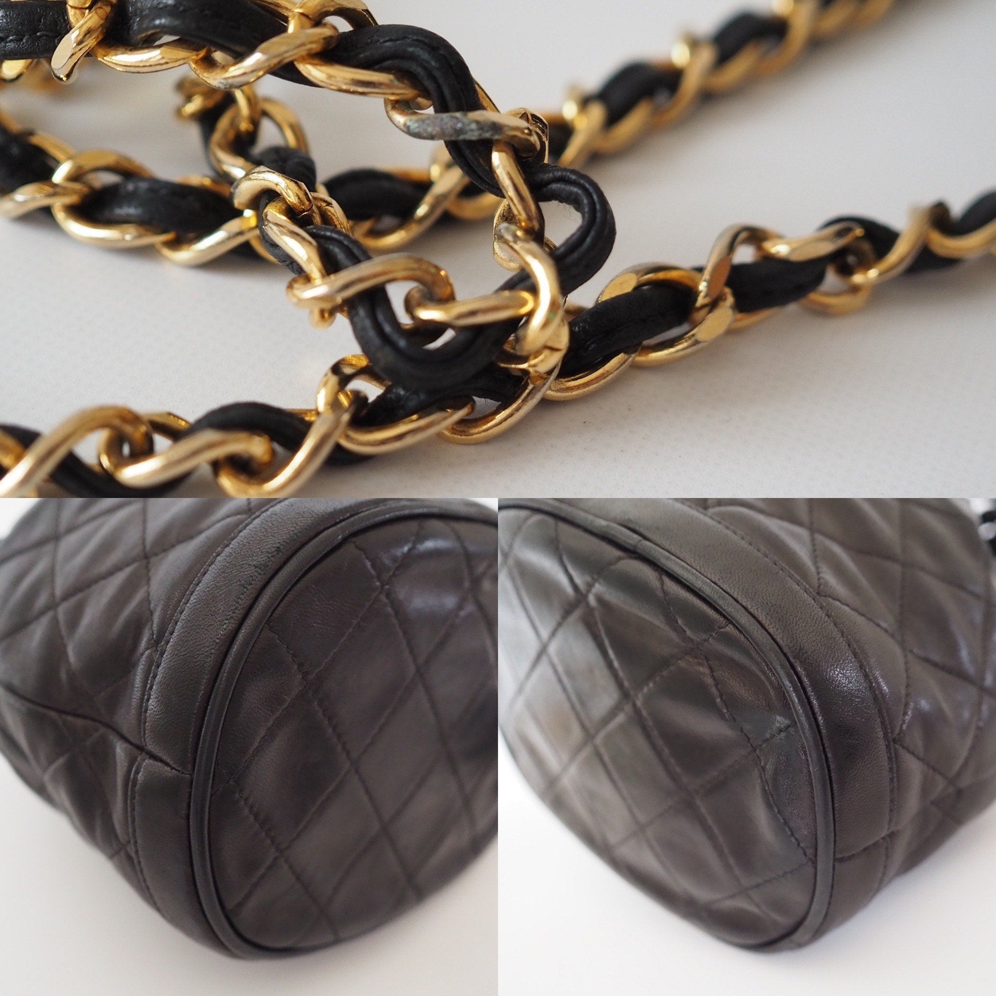 CHANEL CC Fringe Chain Shoulder Bag Drawstring bag Black Authentic Vintage