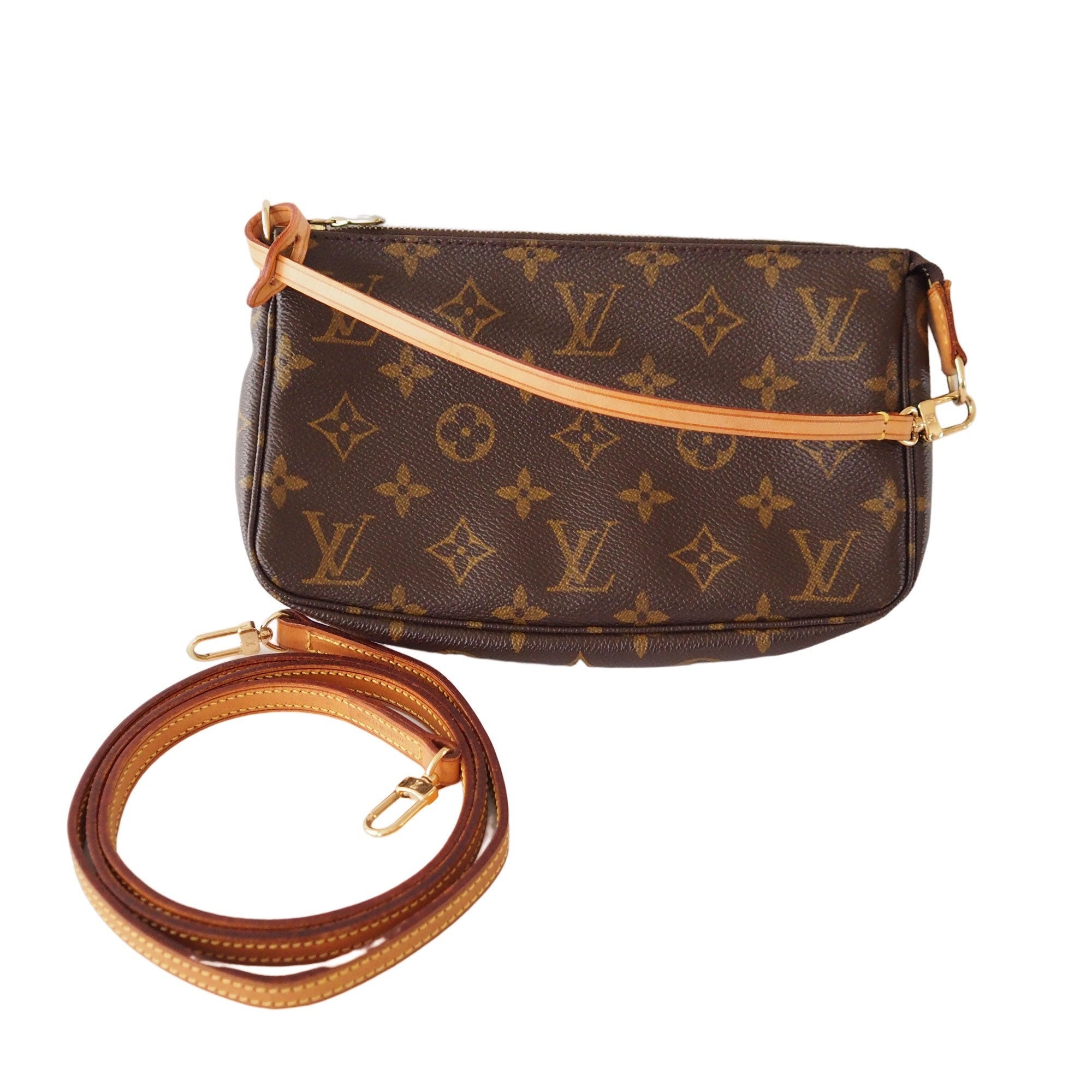 LOUIS VUITTON  Monogram Pochette Accessoires Pouch Mini hand Bag With Shoulder Strap Vintage Authentic