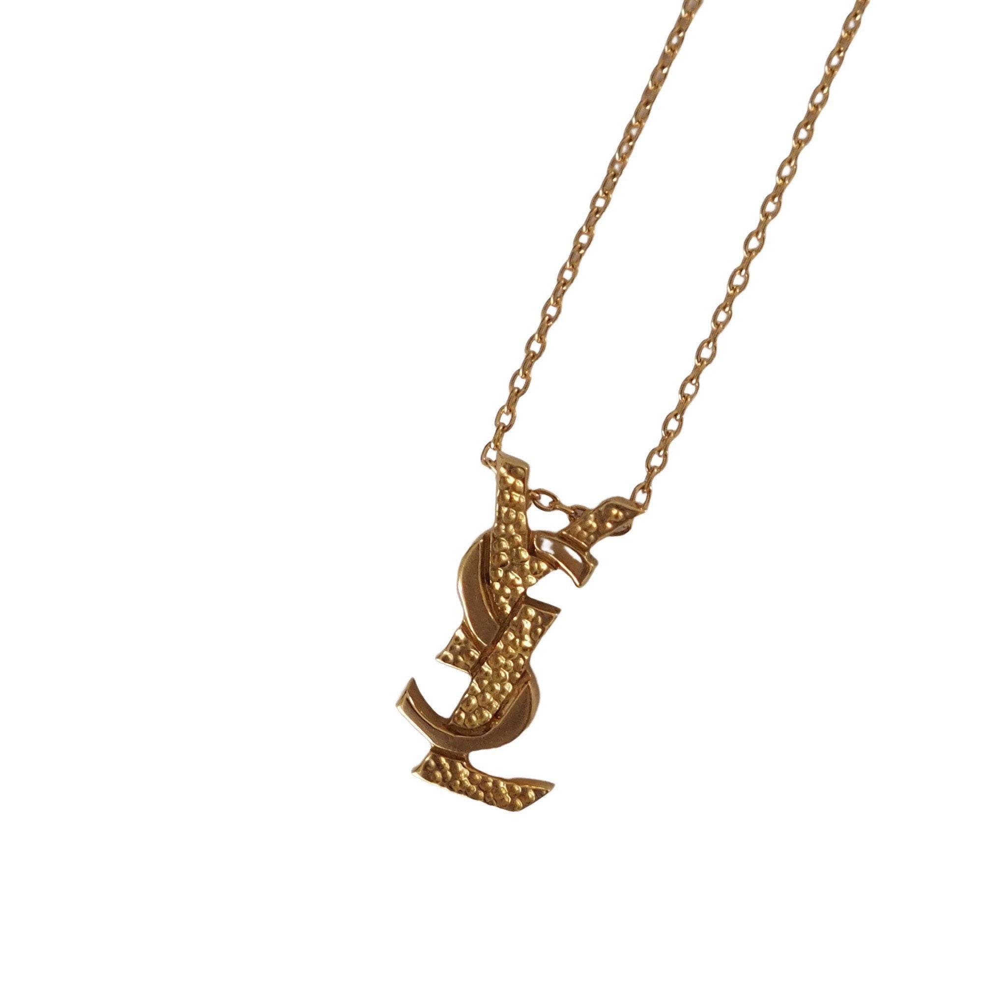 YSL Yves Saint Laurent Necklace K18 Gold Logo Vintage Authentic