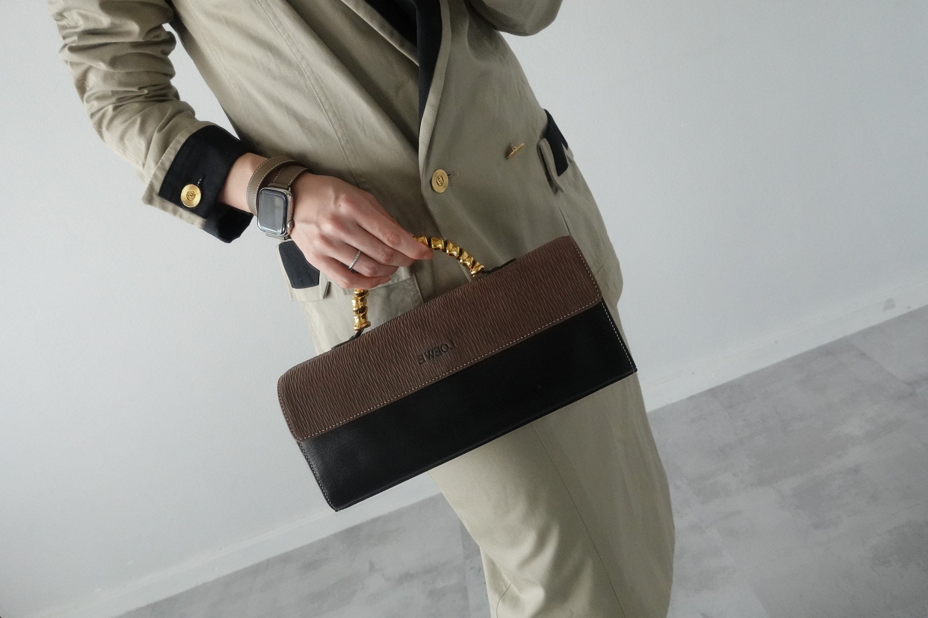 LOEWE VELAZQUEZ Hand Bag Black Brown Combi Leather Vintage Authentic