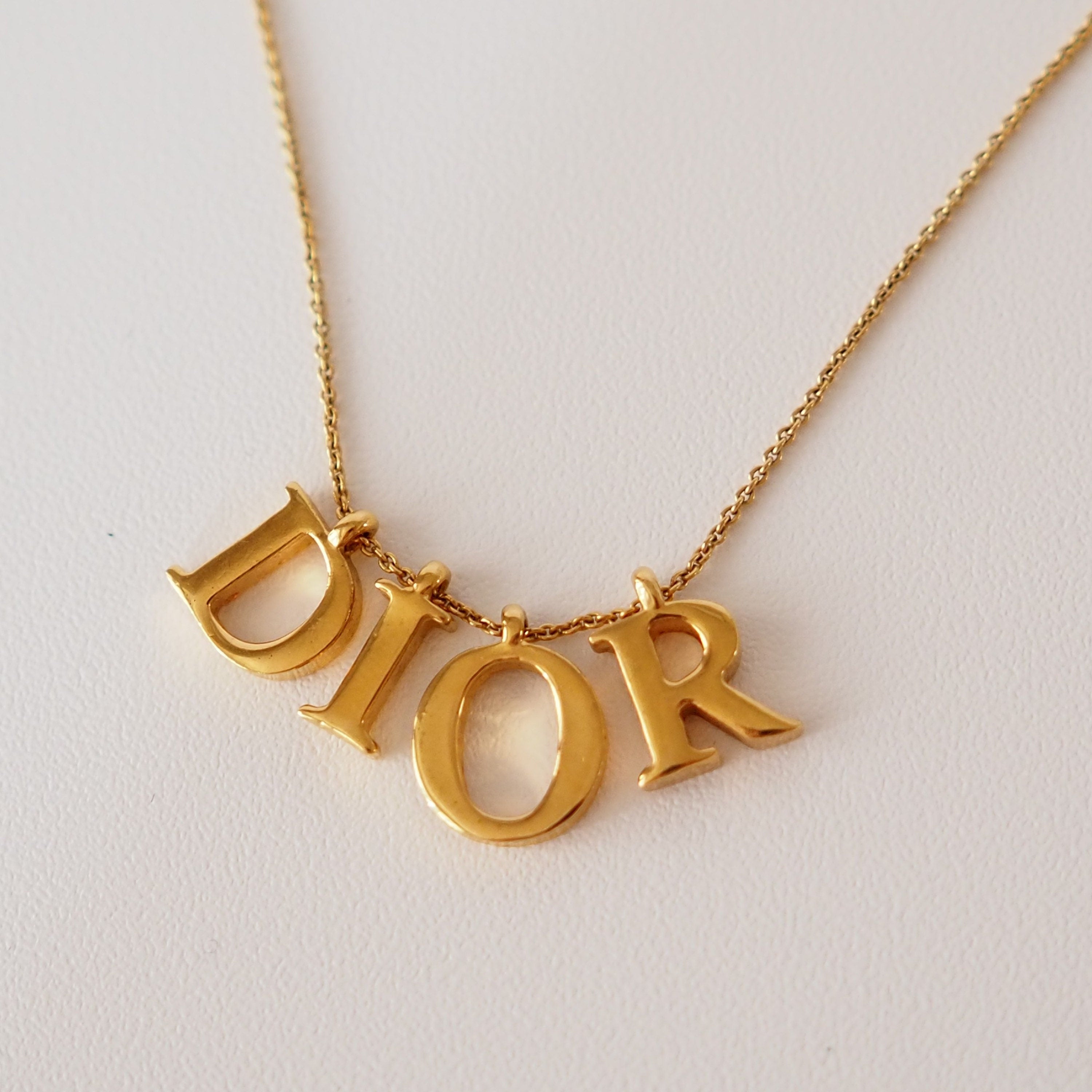 Christian Dior Necklace Logo Vintage Metal Gold Box Authentic