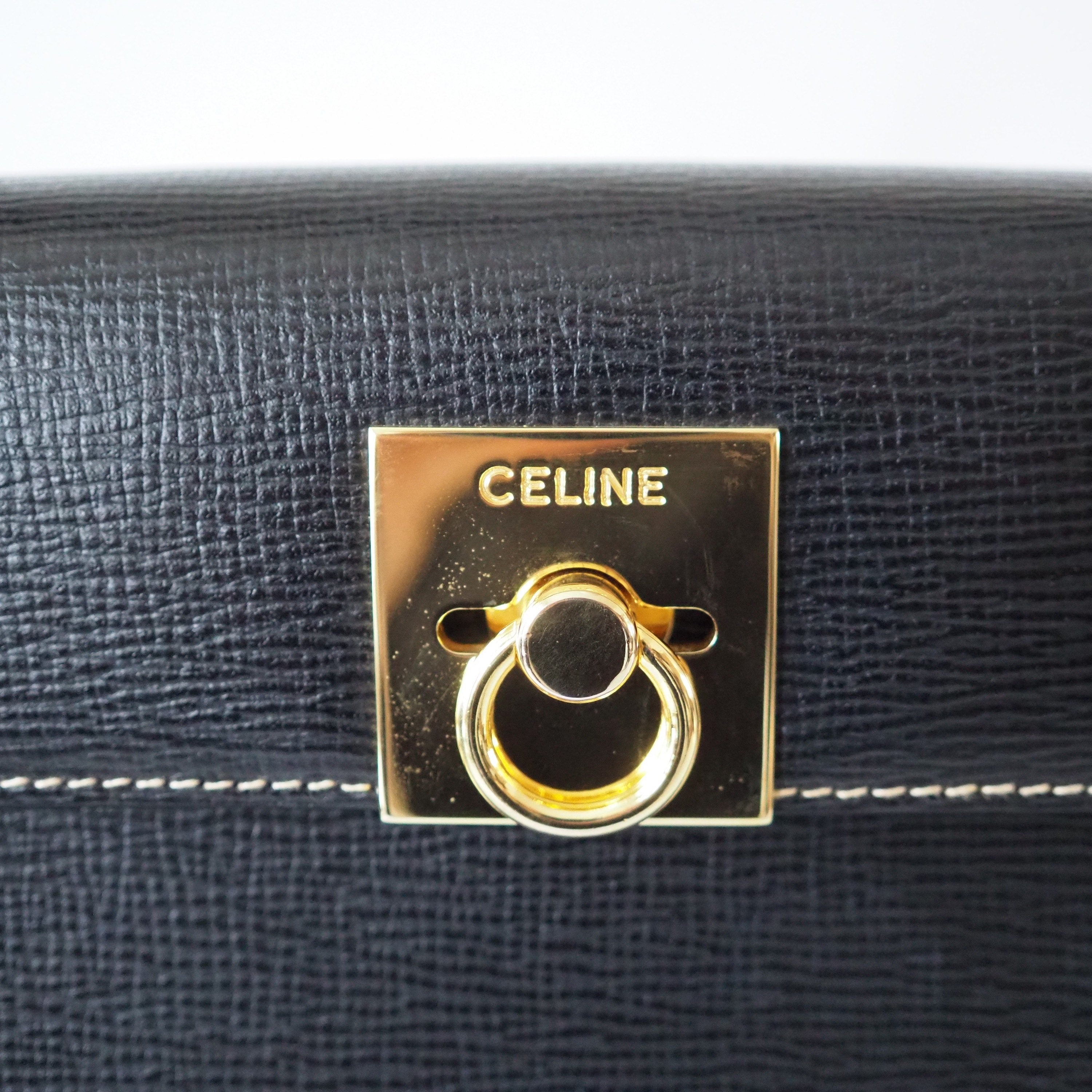 CELINE Kelly Hand Bag Black Leather Authentic Vintage