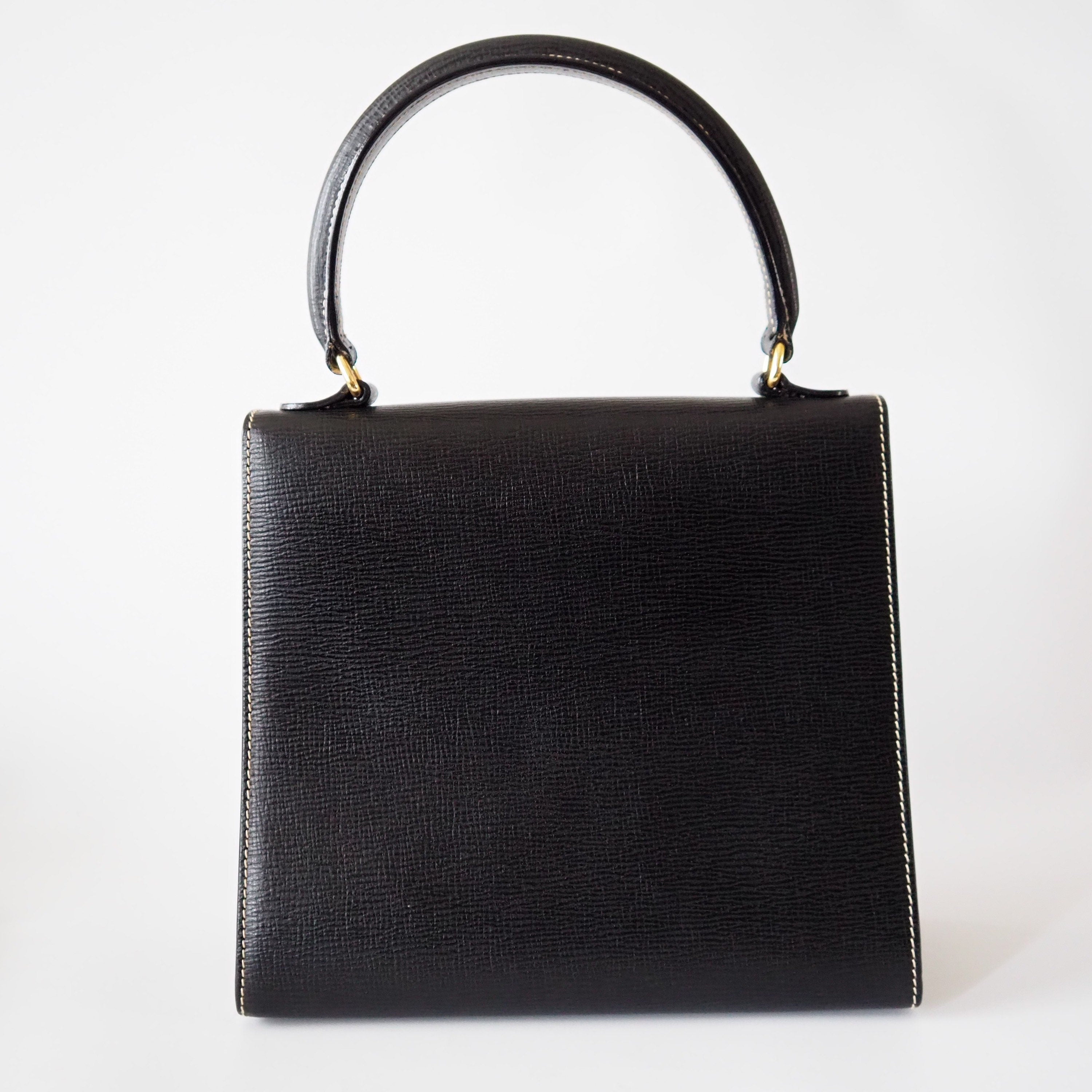 CELINE Kelly Hand Bag Black Leather Authentic Vintage