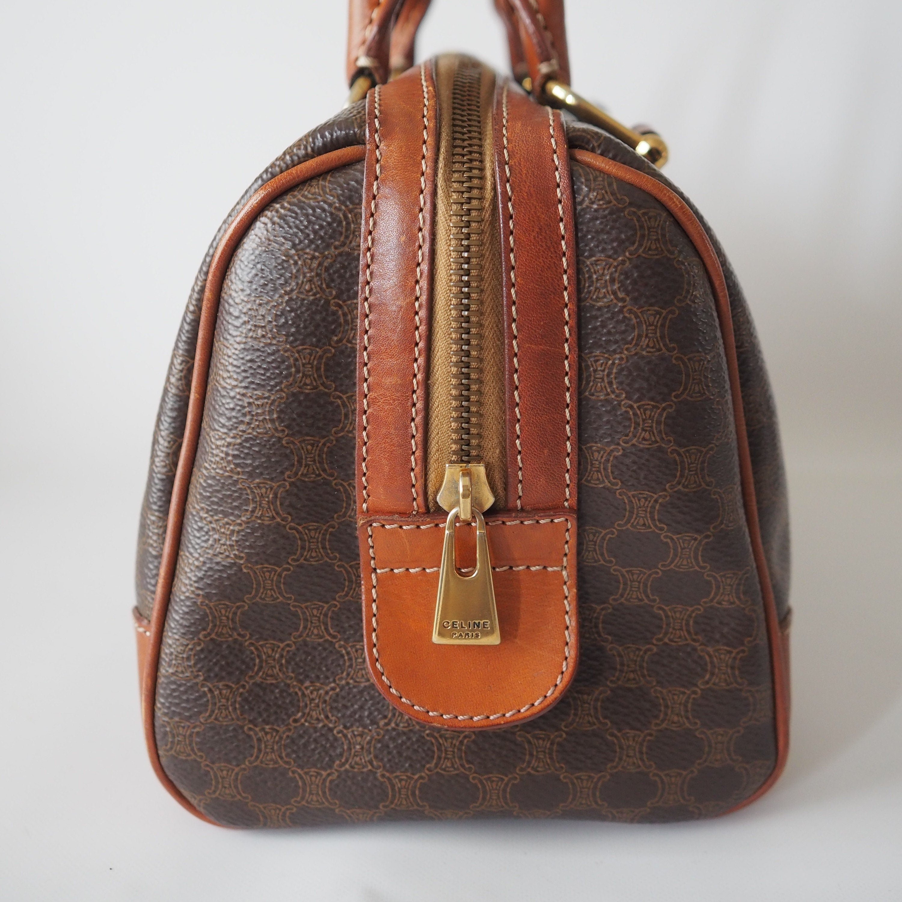 CELINE Macadam Hand Mini Boston Bag Brown Vintage Authentic