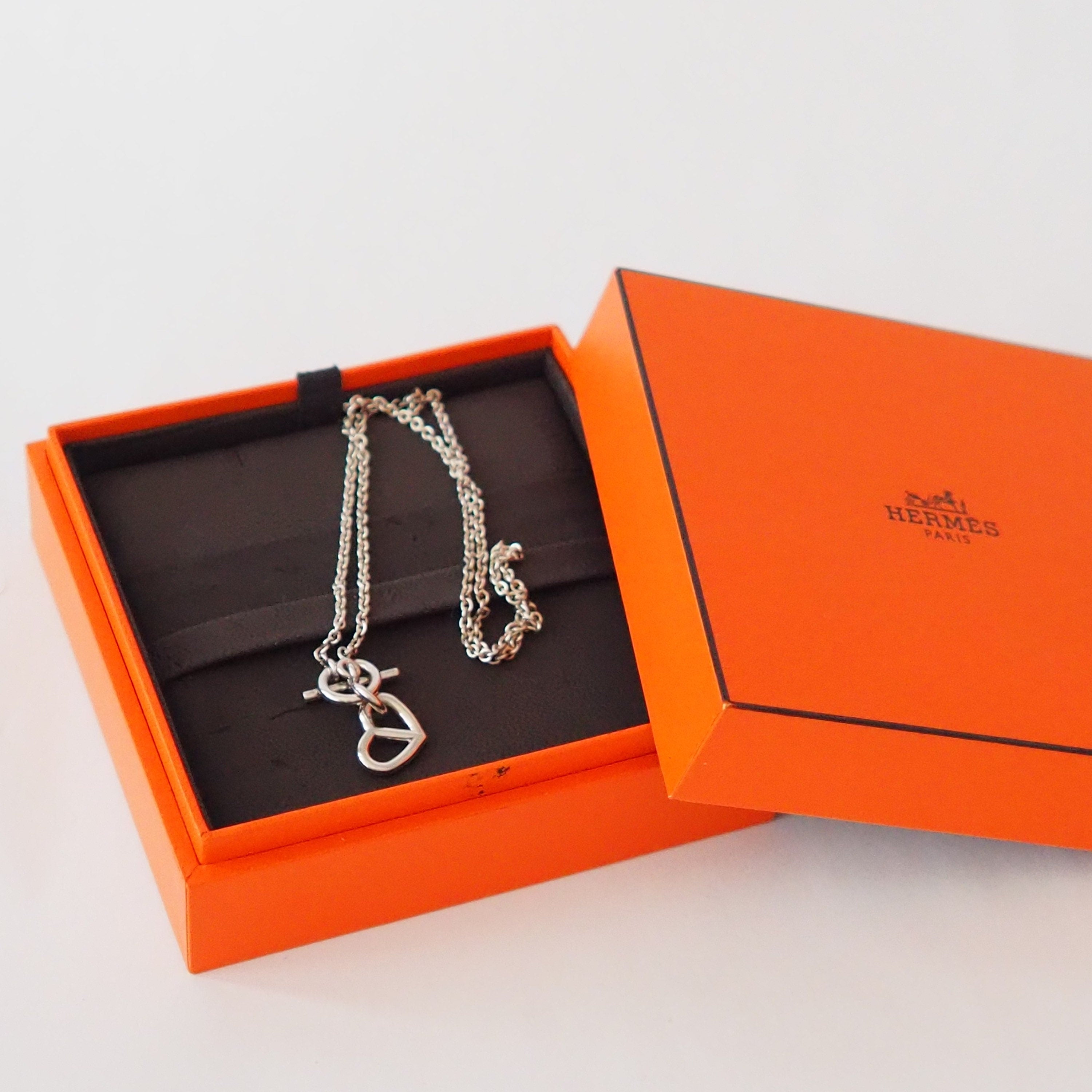 HERMES Chaine Dancre Heart Necklace SV925 Silver Box Vintage Authentic