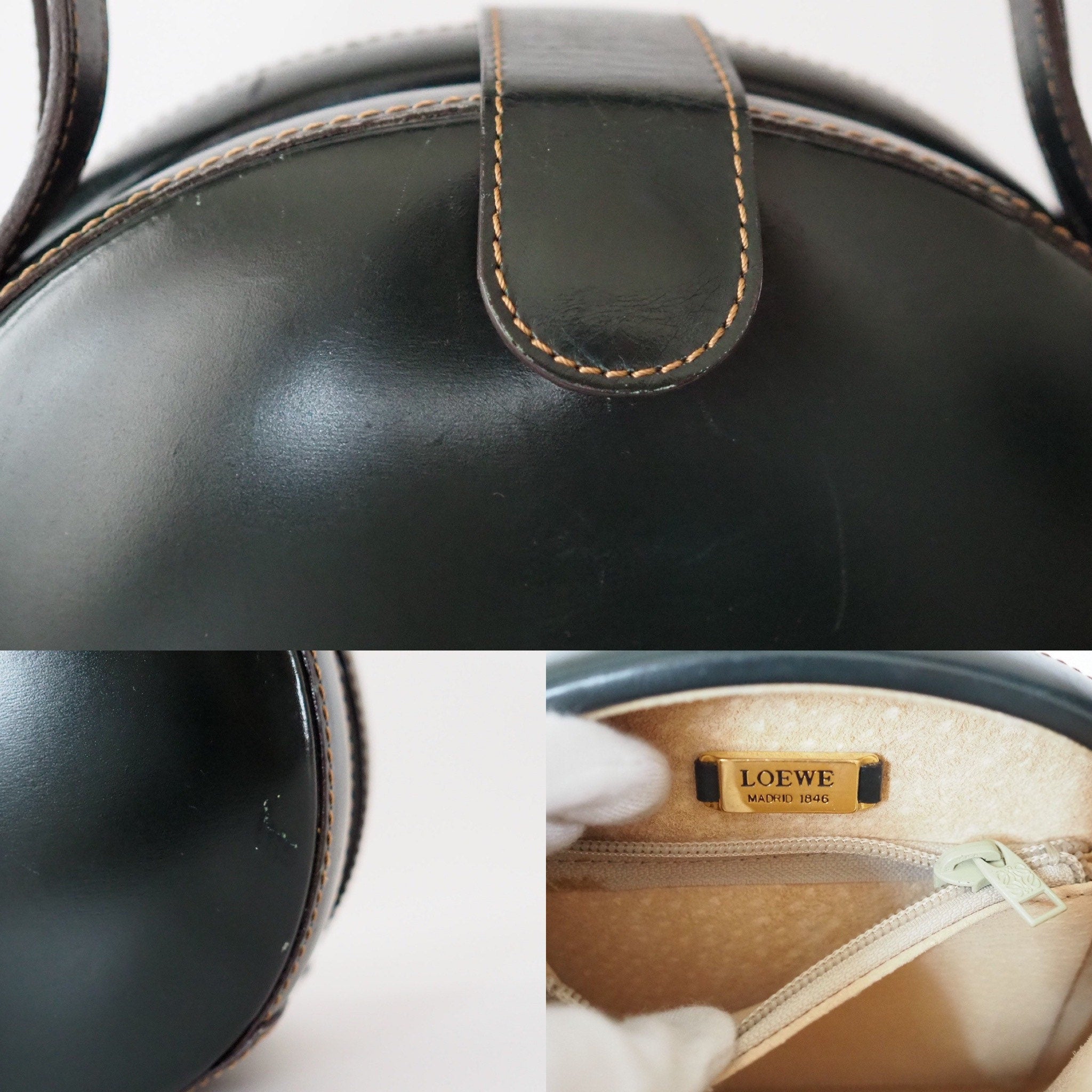 LOEWE Circle Hand Bag Green Leather Vintage Authentic
