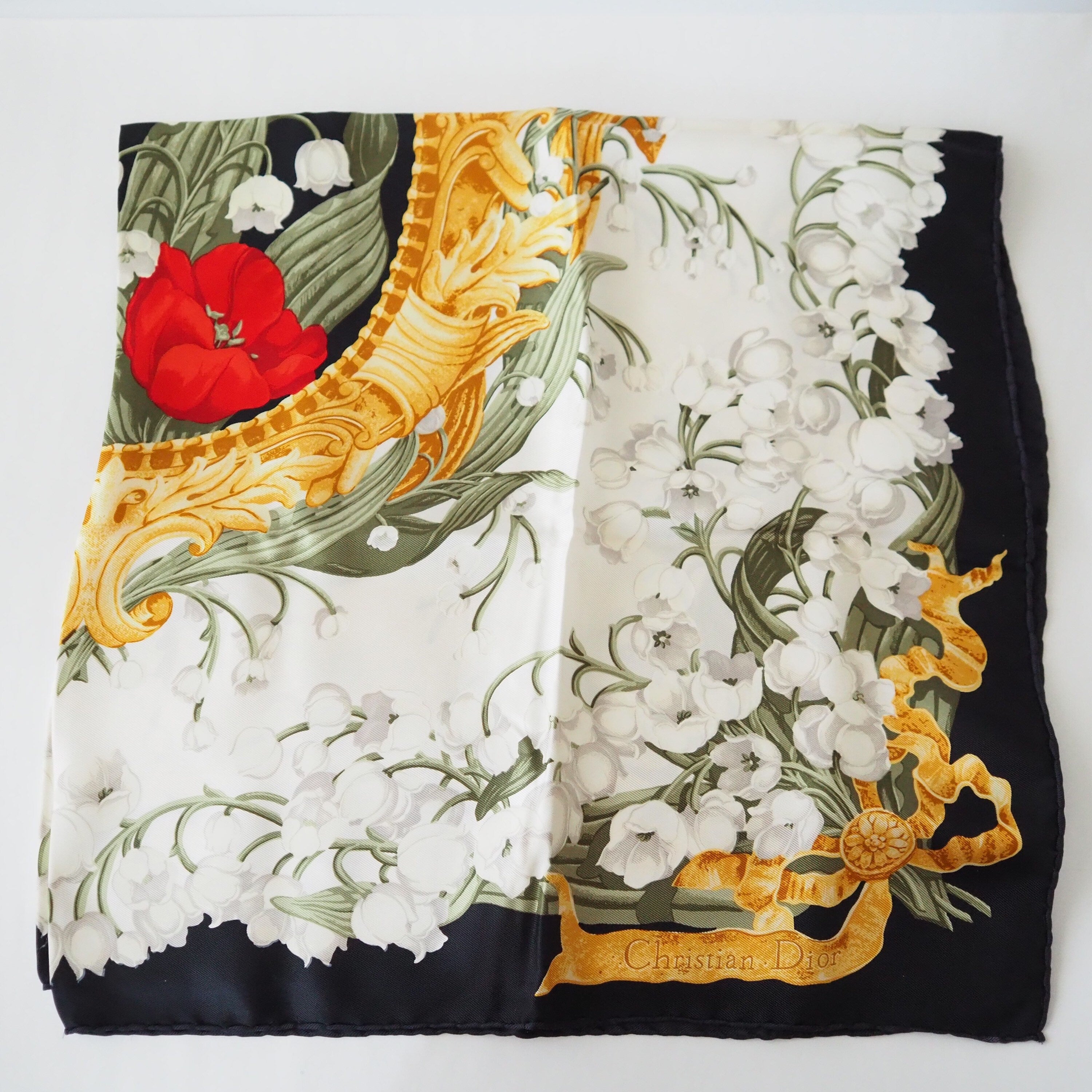 Christian Dior Scarf Silk Flower Authentic