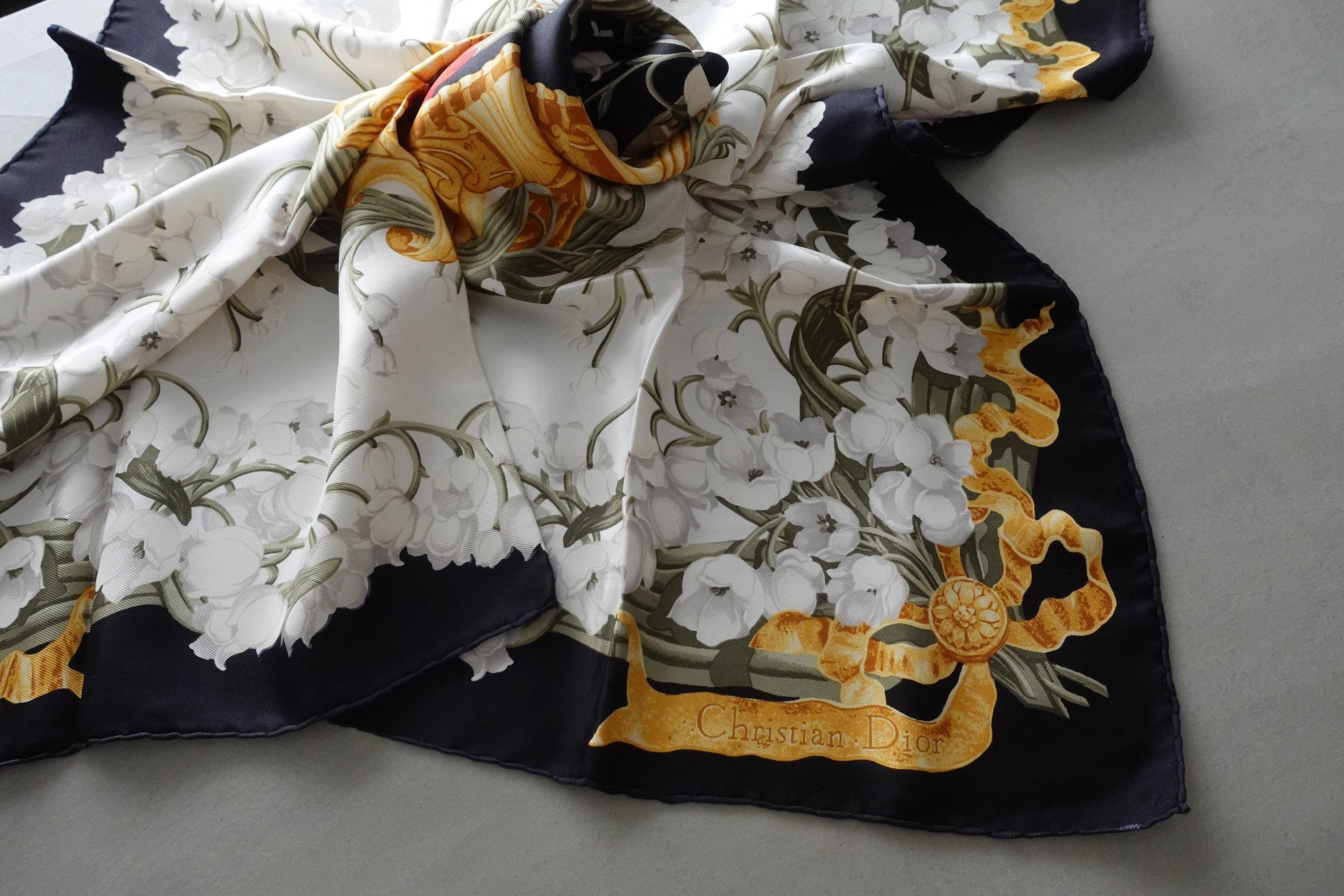 Christian Dior Scarf Silk Flower Authentic